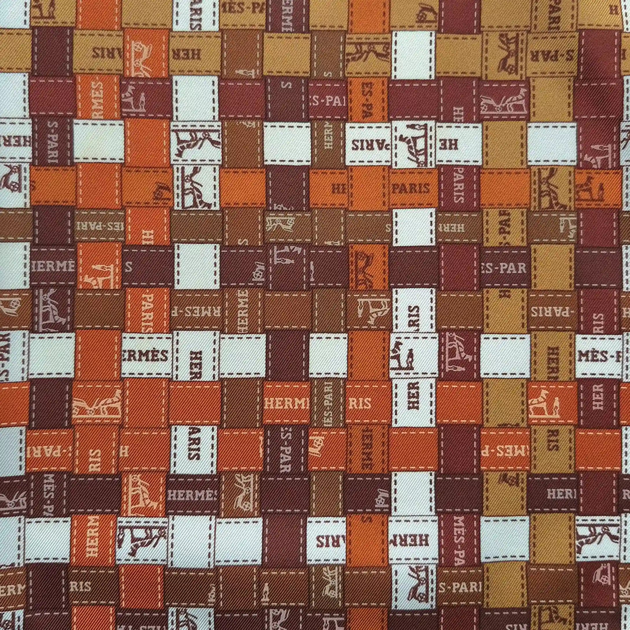 hermes bolduc au carre caty latham silk scarf orange white ribbon pattern detail