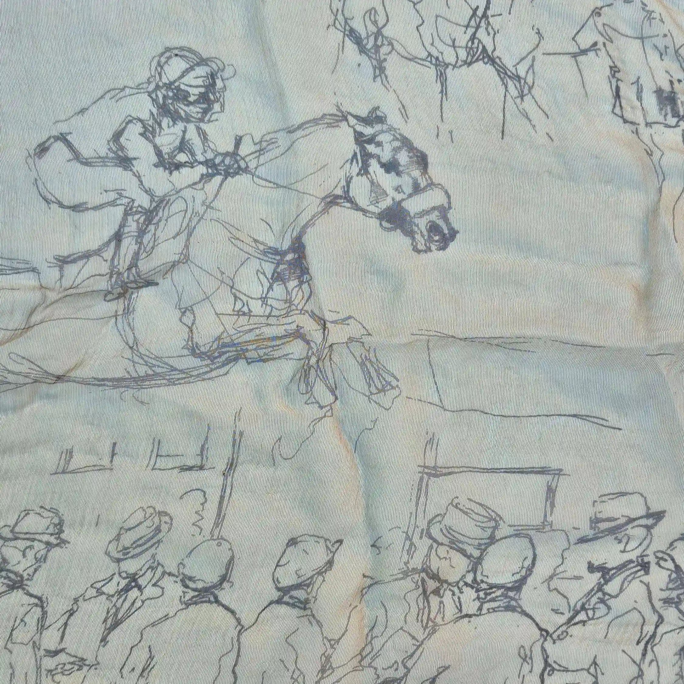 ワトリガン作 「競馬場のスケッチ」2007年 シルクモスリン 180x60