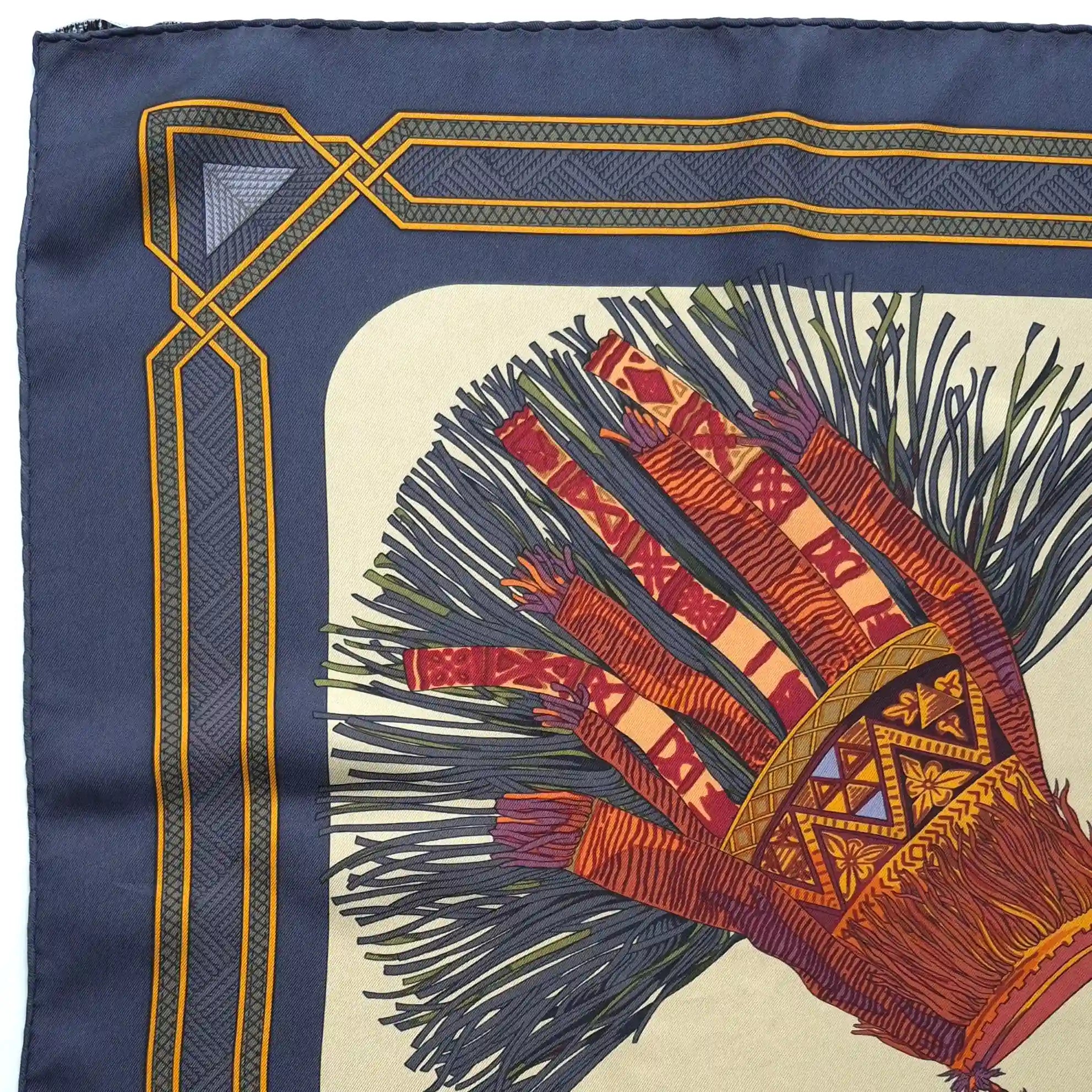 hermes cuirs du desert francoise de la perriere silk scarf beige navy desert leather detail