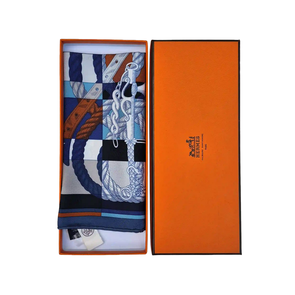 hermes della cavalleria virginie jamin gavroche silk scarf blue orange equestrian baroque