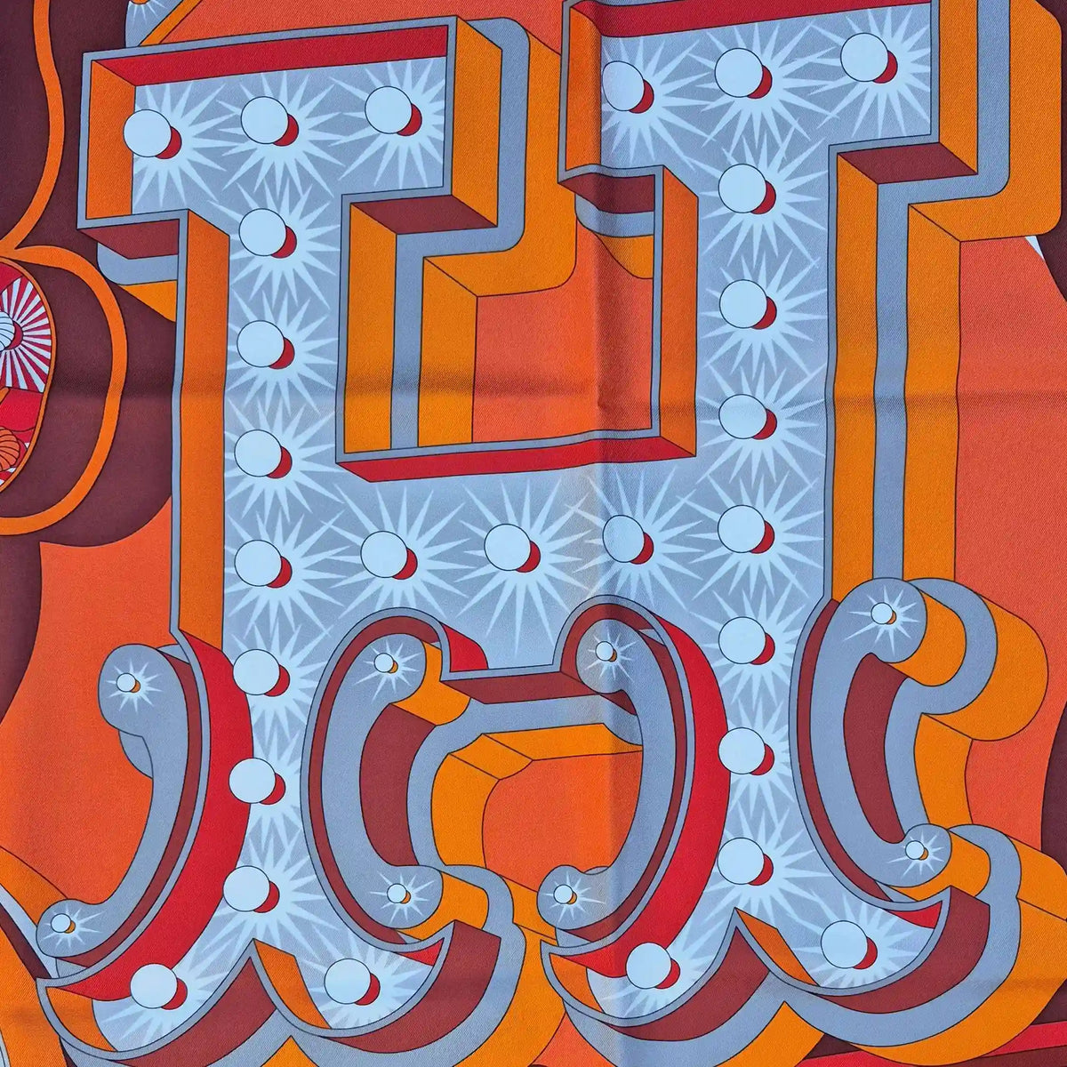 hermes electrique dimitri rybaltchenko silk scarf orange red white pop art typography