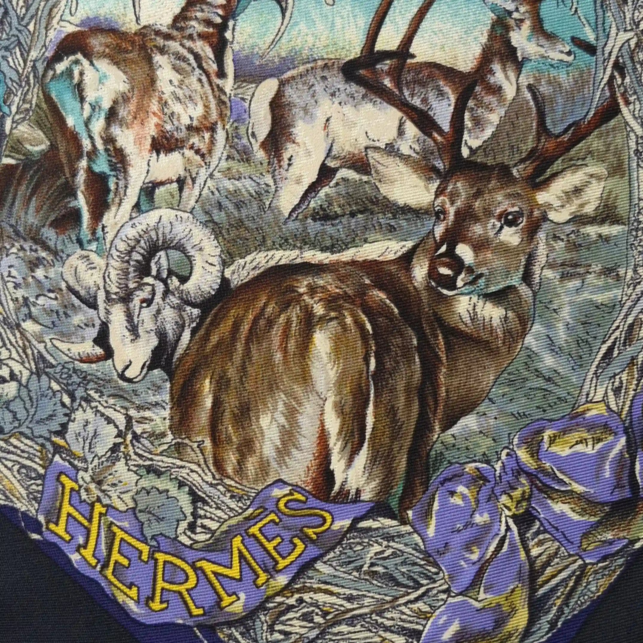 hermes faune et flore du texas kermit oliver 1987 silk scarf blue navy wildlife detail