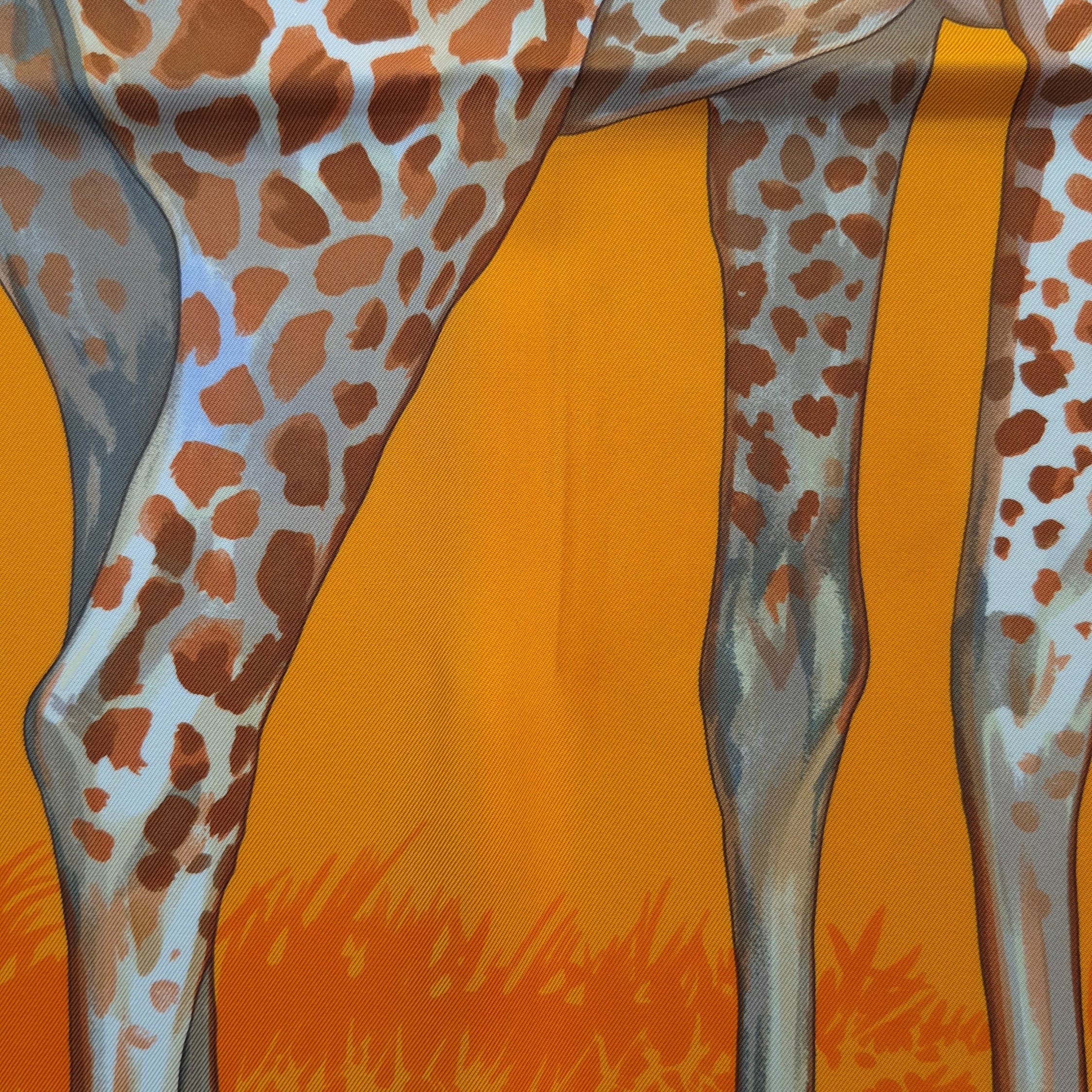 hermes les girafes robert dallet silk scarf orange giraffes savanna detail