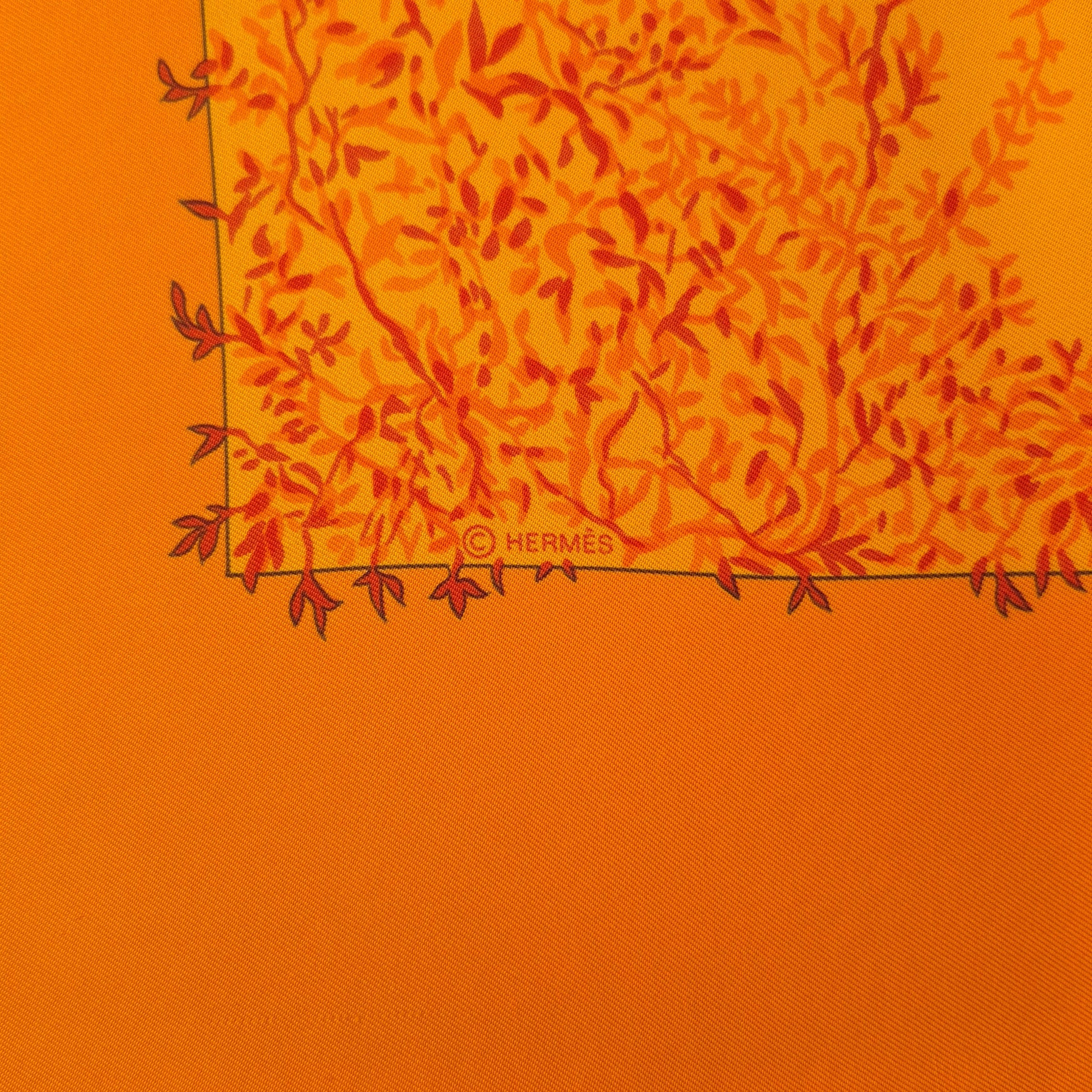 hermes les girafes robert dallet silk scarf orange giraffes savanna detail