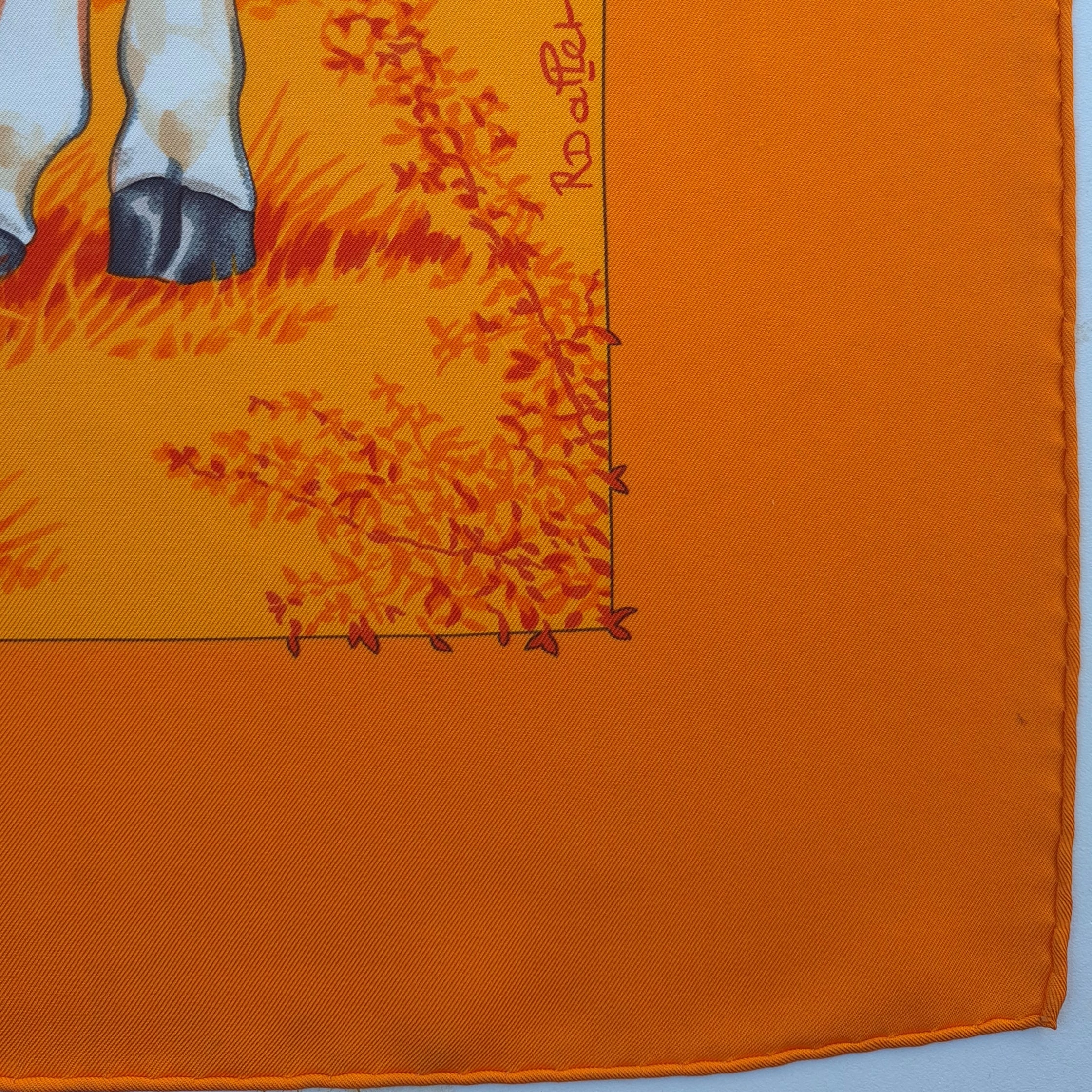 hermes les girafes robert dallet silk scarf orange giraffes savanna detail