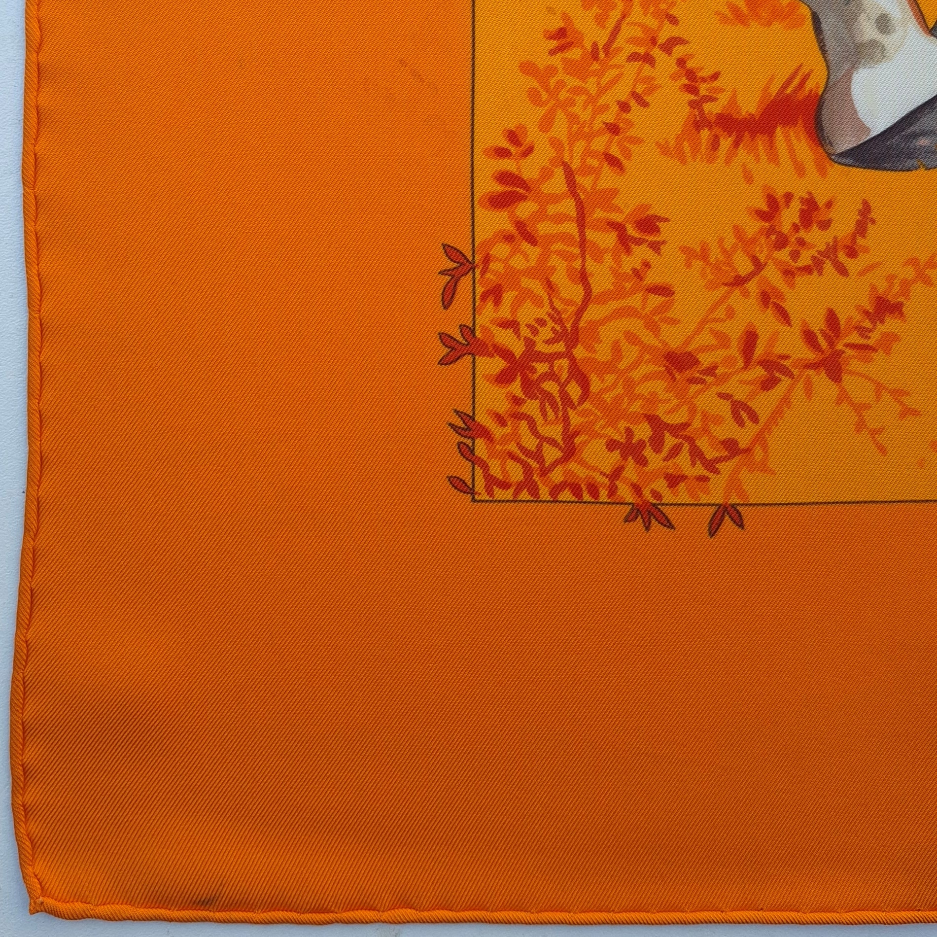 hermes les girafes robert dallet silk scarf orange giraffes savanna detail
