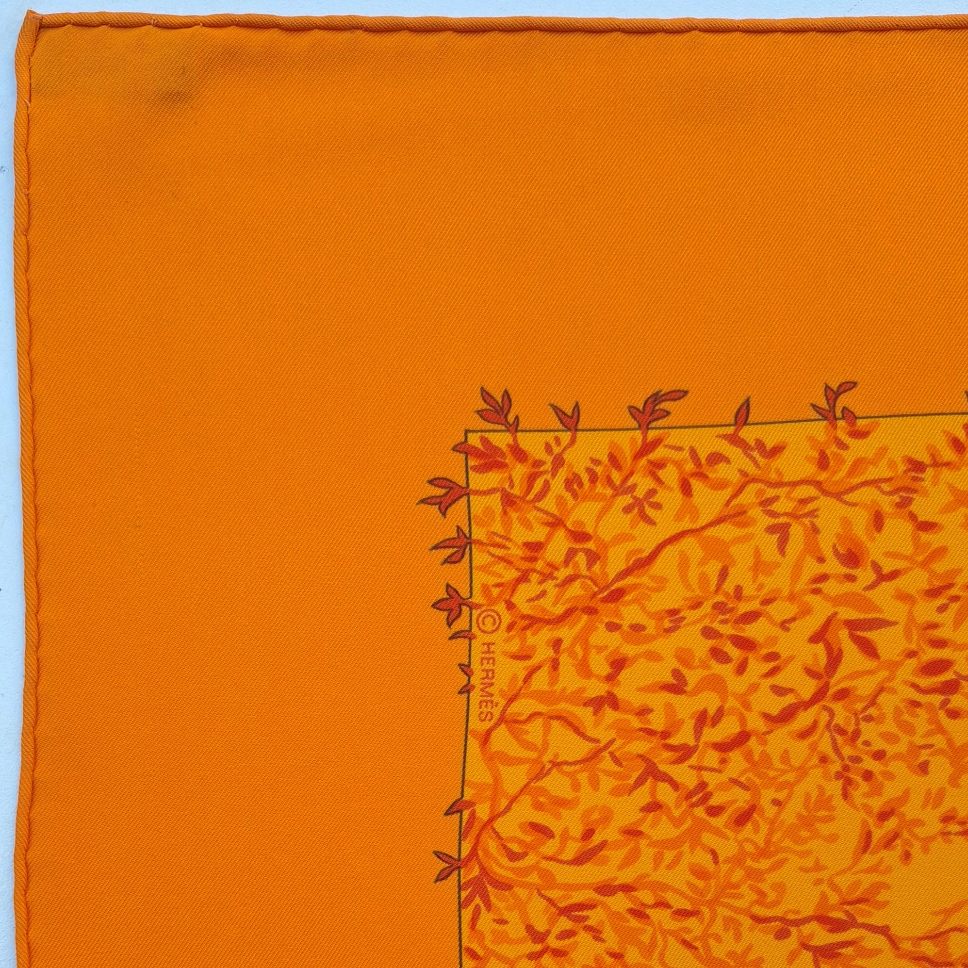 hermes les girafes robert dallet silk scarf orange giraffes savanna detail