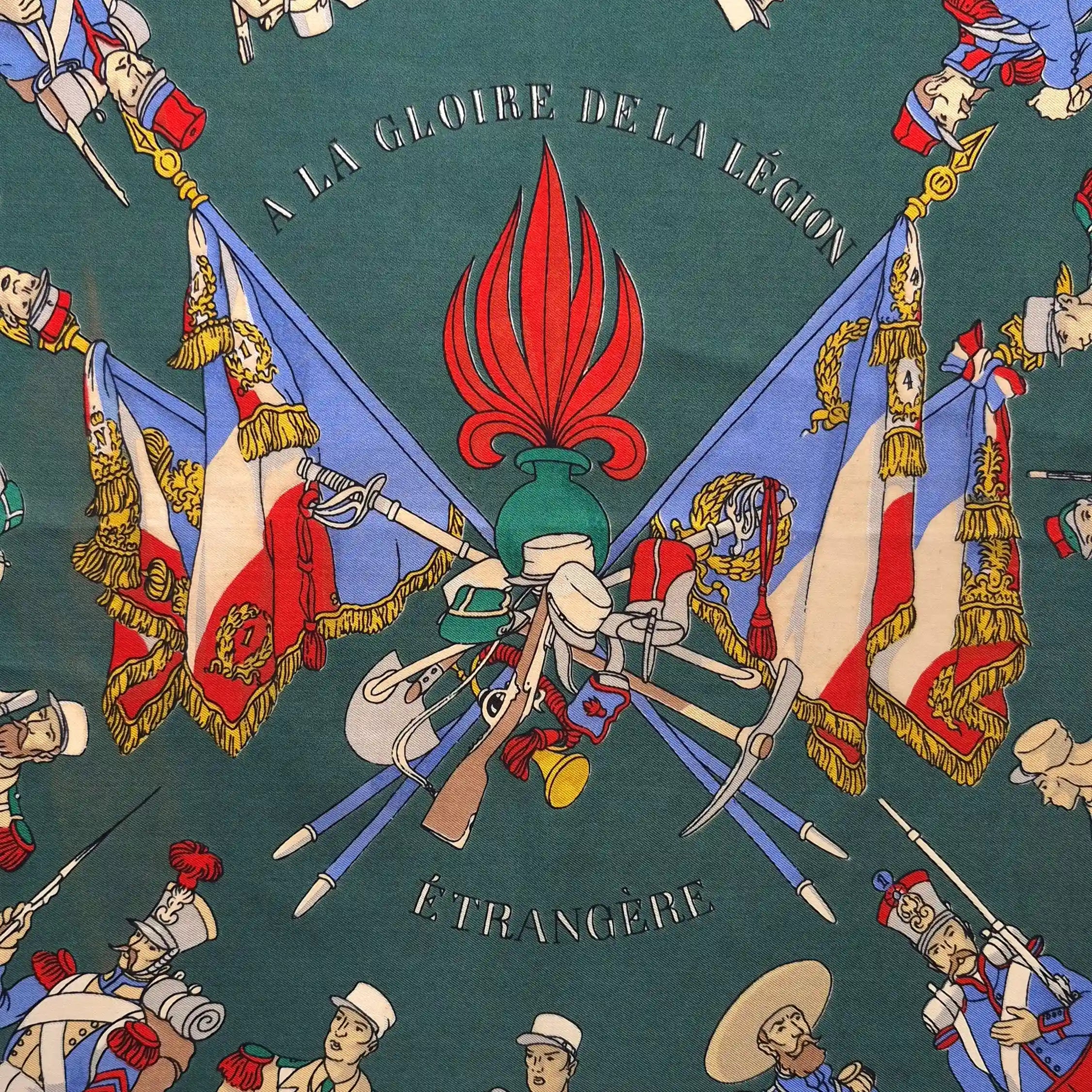 hermes a la gloire de la legion etrangere hugo grygkar 1951 silk scarf detail