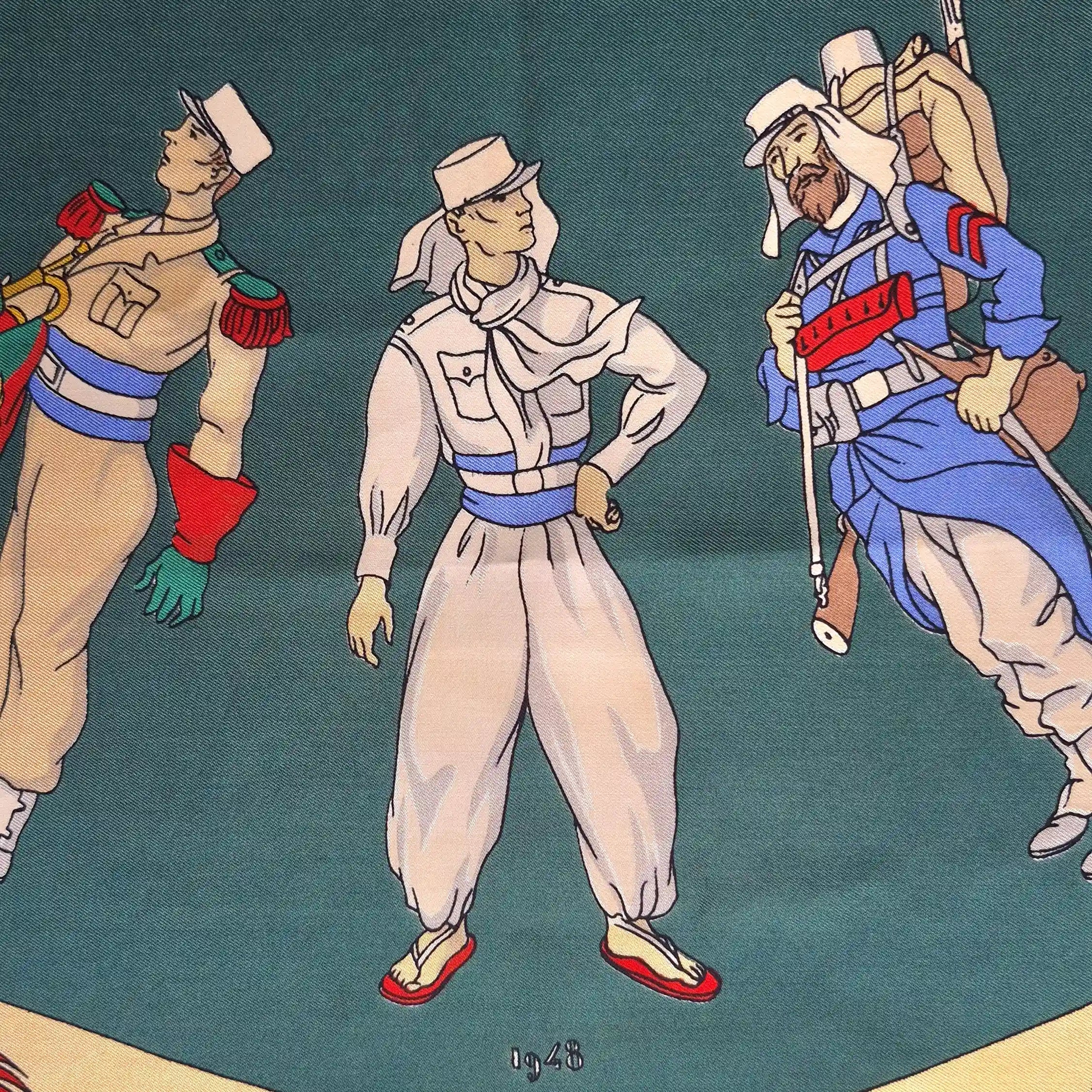 hermes a la gloire de la legion etrangere hugo grygkar 1951 silk scarf detail