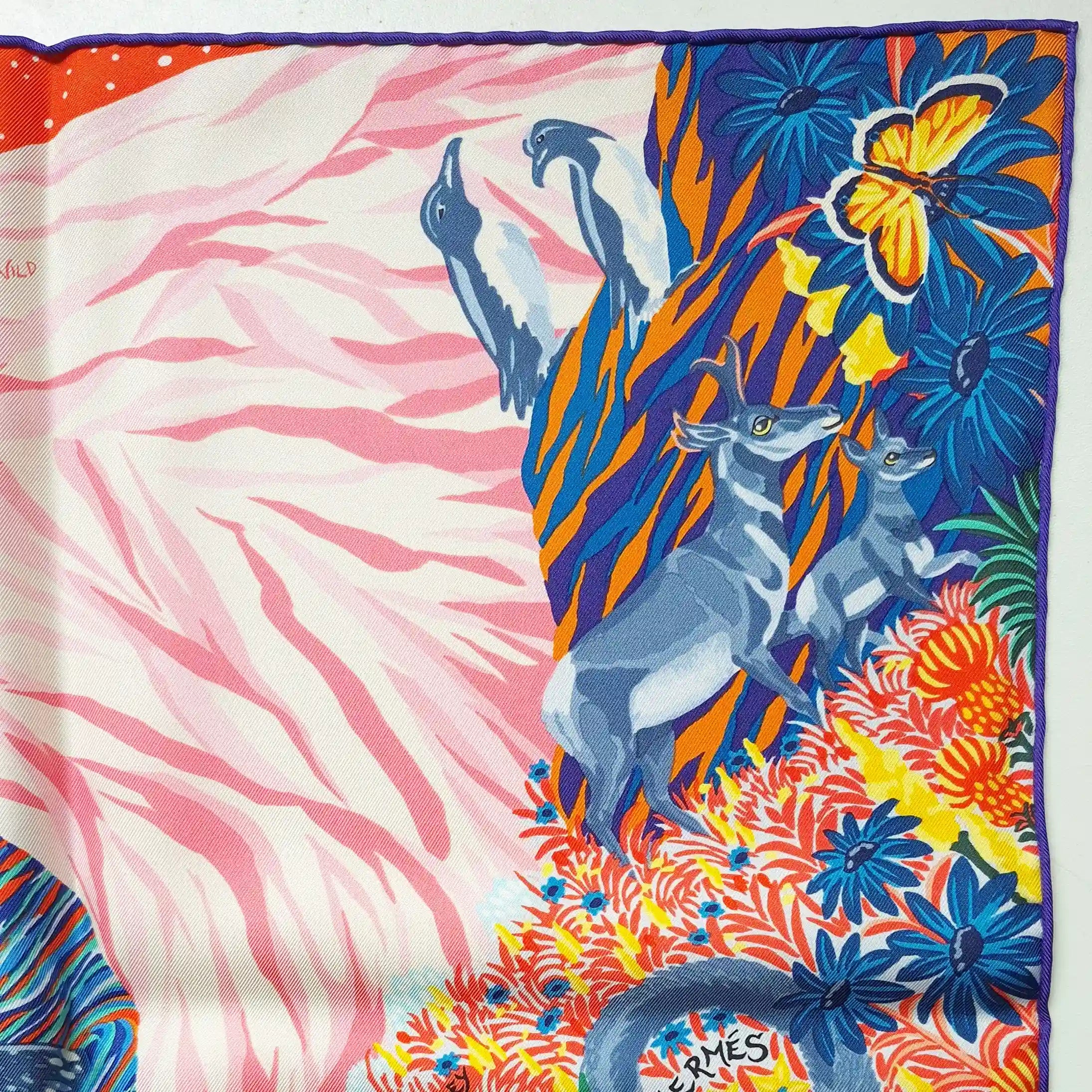 hermes into the canadian wild alice shirley silk scarf red blue canadian wilderness detail
