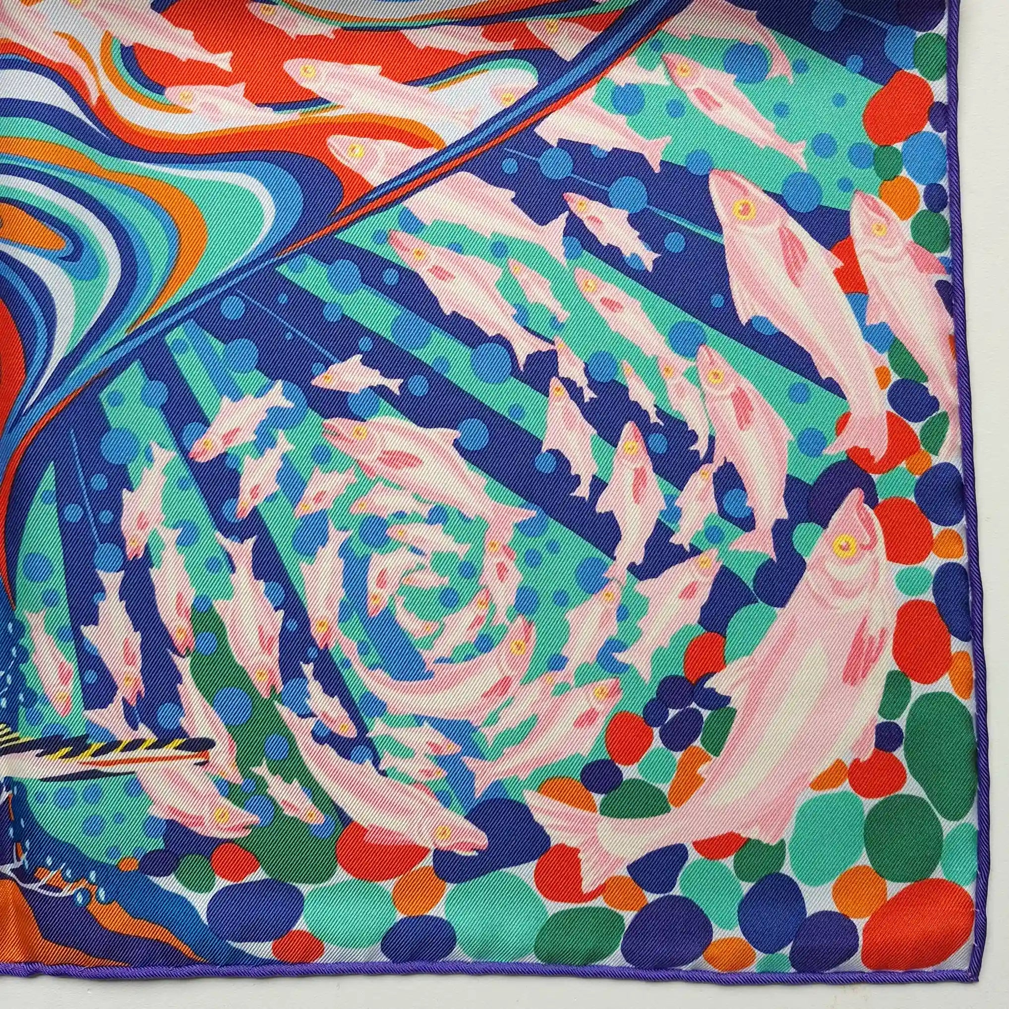 hermes into the canadian wild alice shirley silk scarf red blue canadian wilderness detail