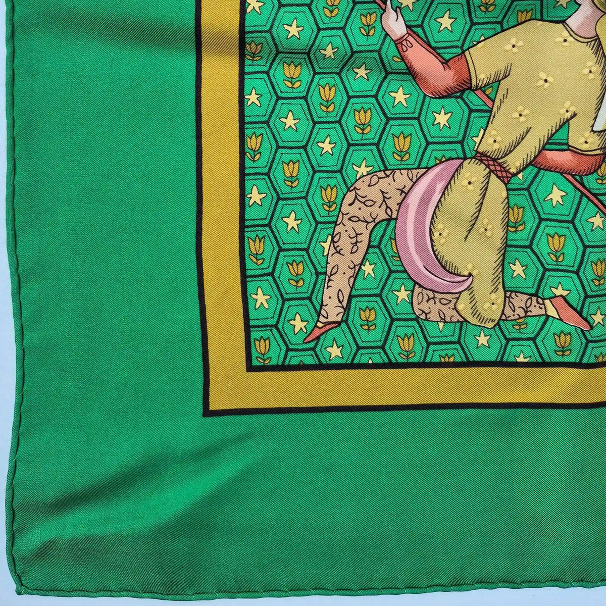 hermes ispahan maurice tranchant silk scarf green multicolor persian cavaliers 1966