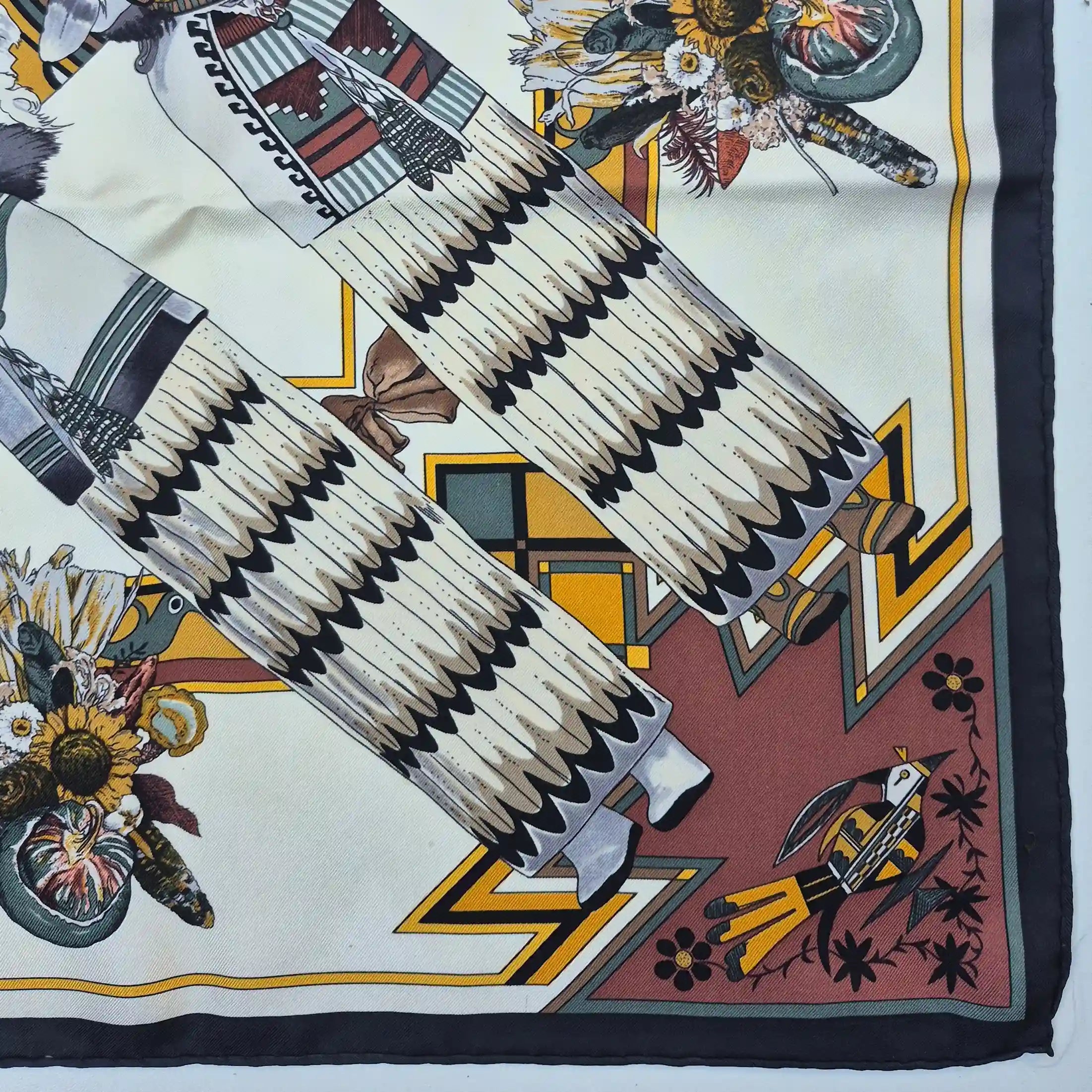 hermes kachina kermit oliver silk scarf ivory multicolor native american hopi zuni