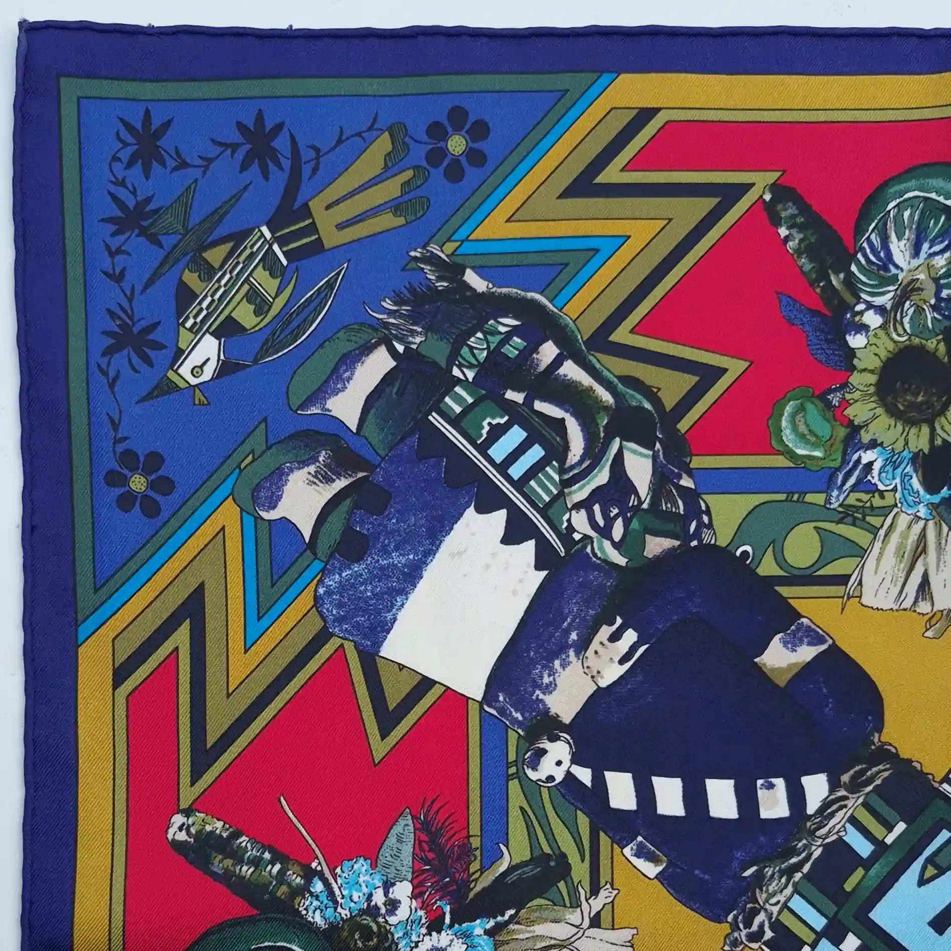 hermes kachina kermit oliver silk scarf red gold hopi zuni native american
