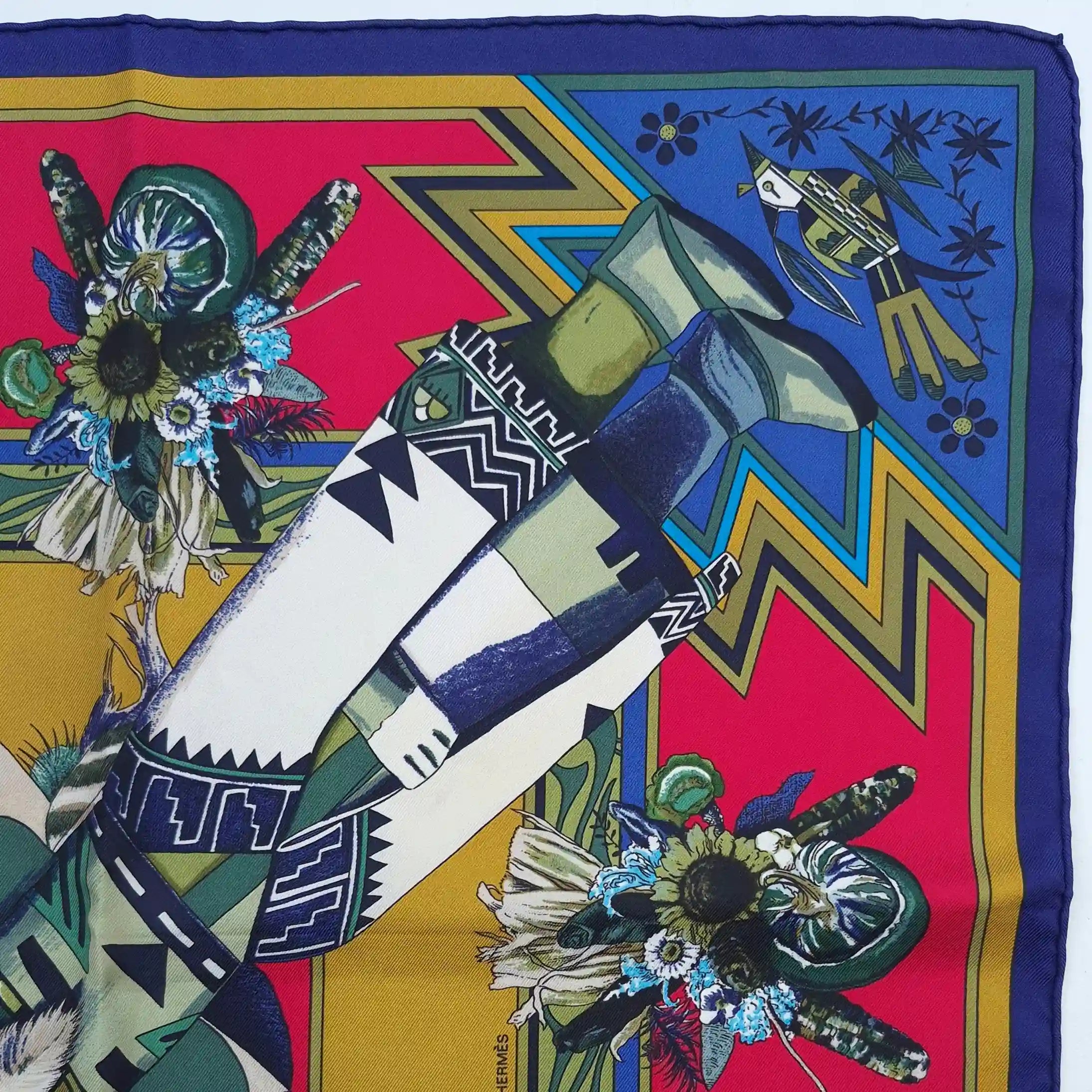 hermes kachina kermit oliver silk scarf red gold hopi zuni native american