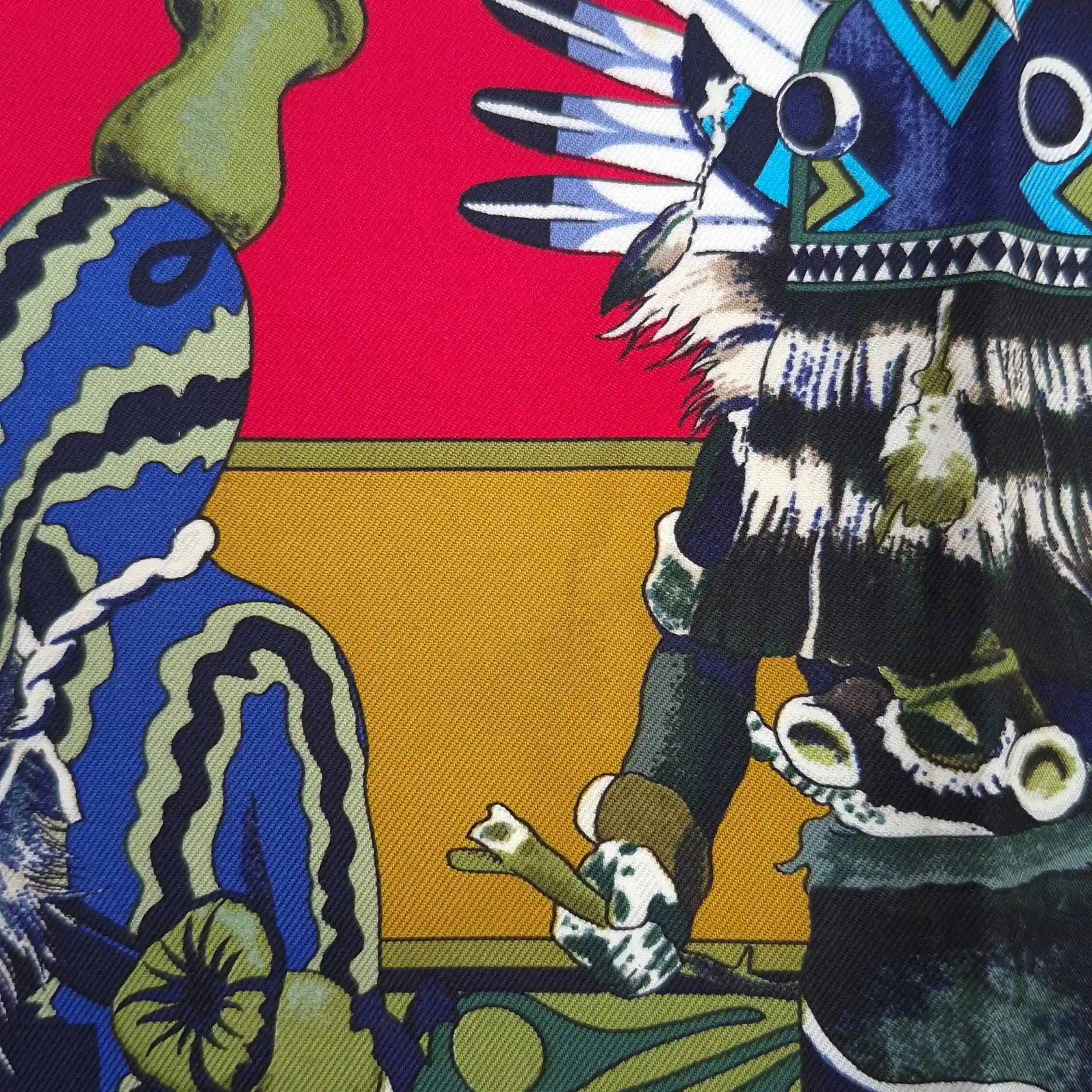 hermes kachina kermit oliver silk scarf red gold hopi zuni native american