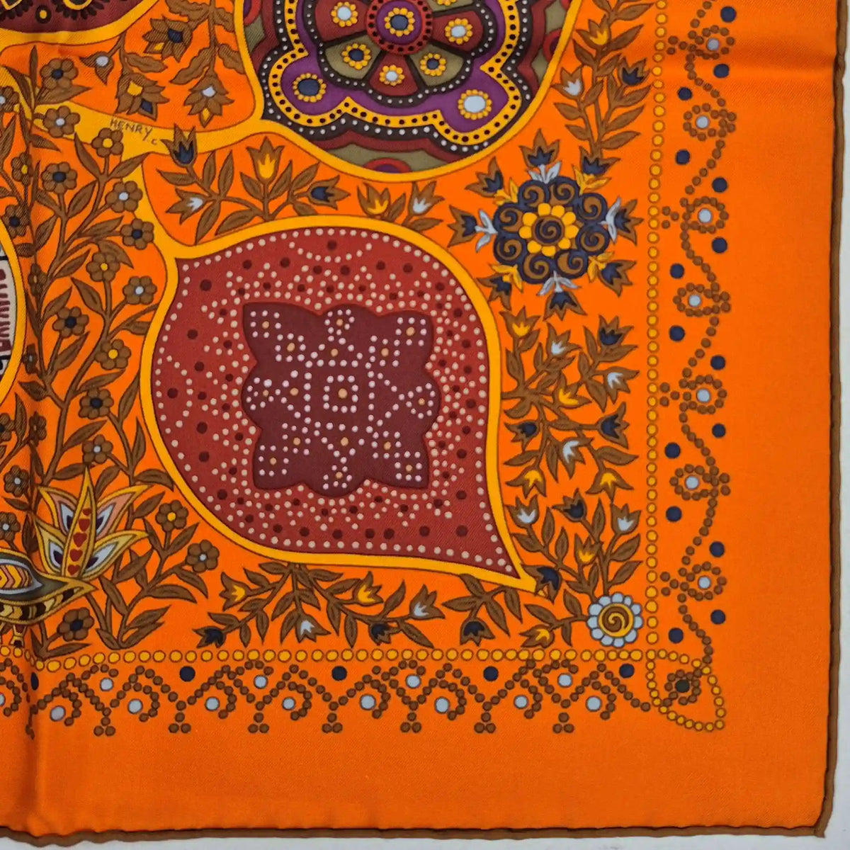 hermes l arbre de vie christine henry silk scarf orange multicolor ethnic leaves