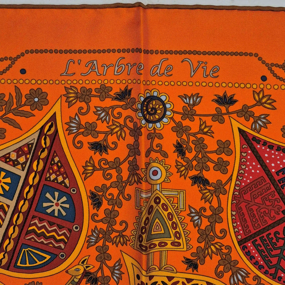 hermes l arbre de vie christine henry silk scarf orange multicolor ethnic leaves