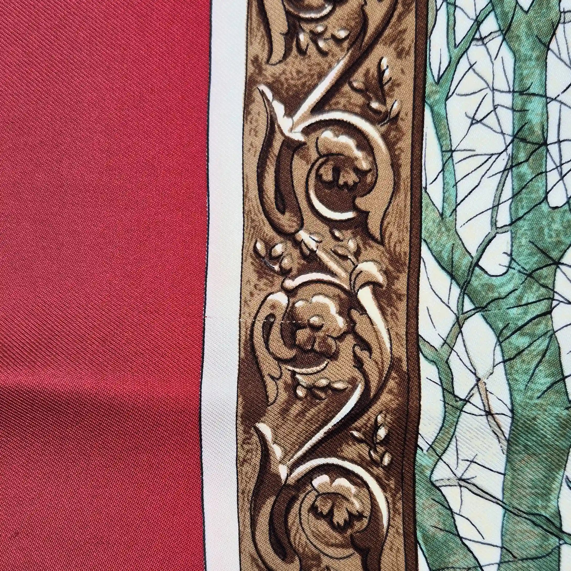 hermes l hiver philippe ledoux silk scarf red white winter hunting scene