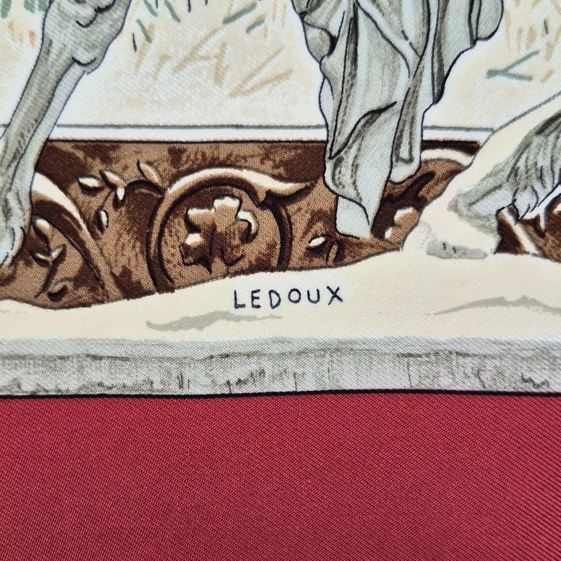 hermes l hiver philippe ledoux silk scarf red white winter hunting scene