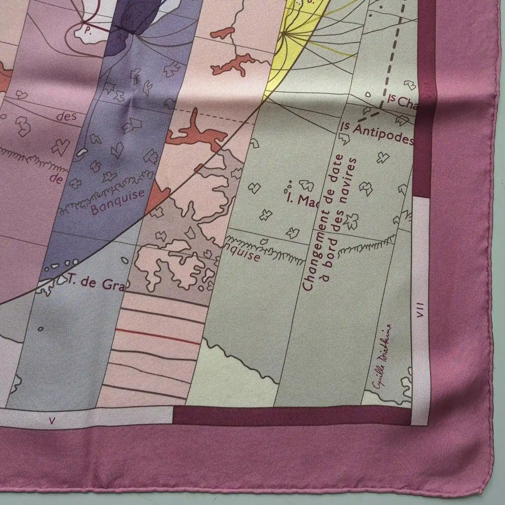hermes le monde est vaste cyrille diatkine silk scarf pink world map stripes detail