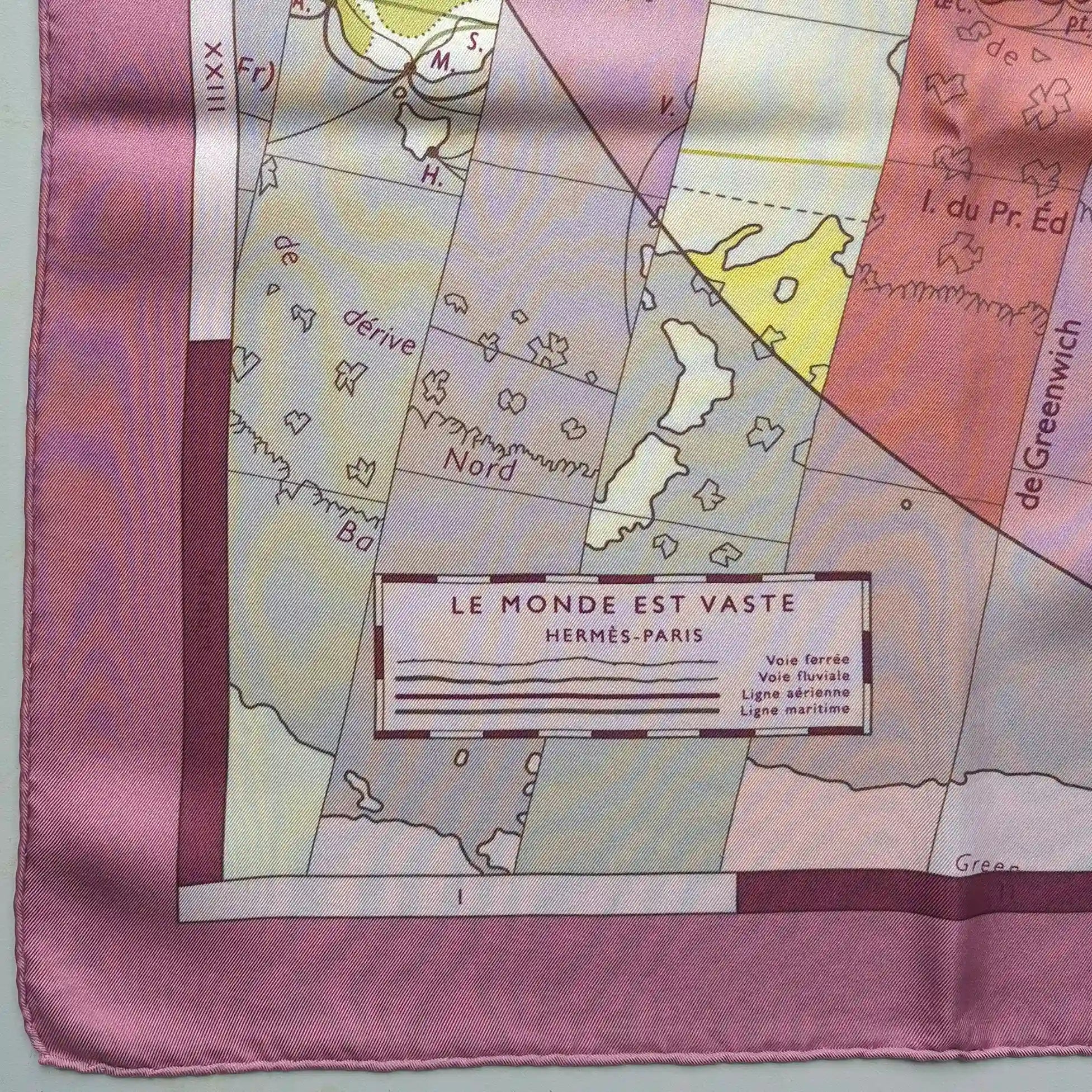 hermes le monde est vaste cyrille diatkine silk scarf pink world map stripes detail