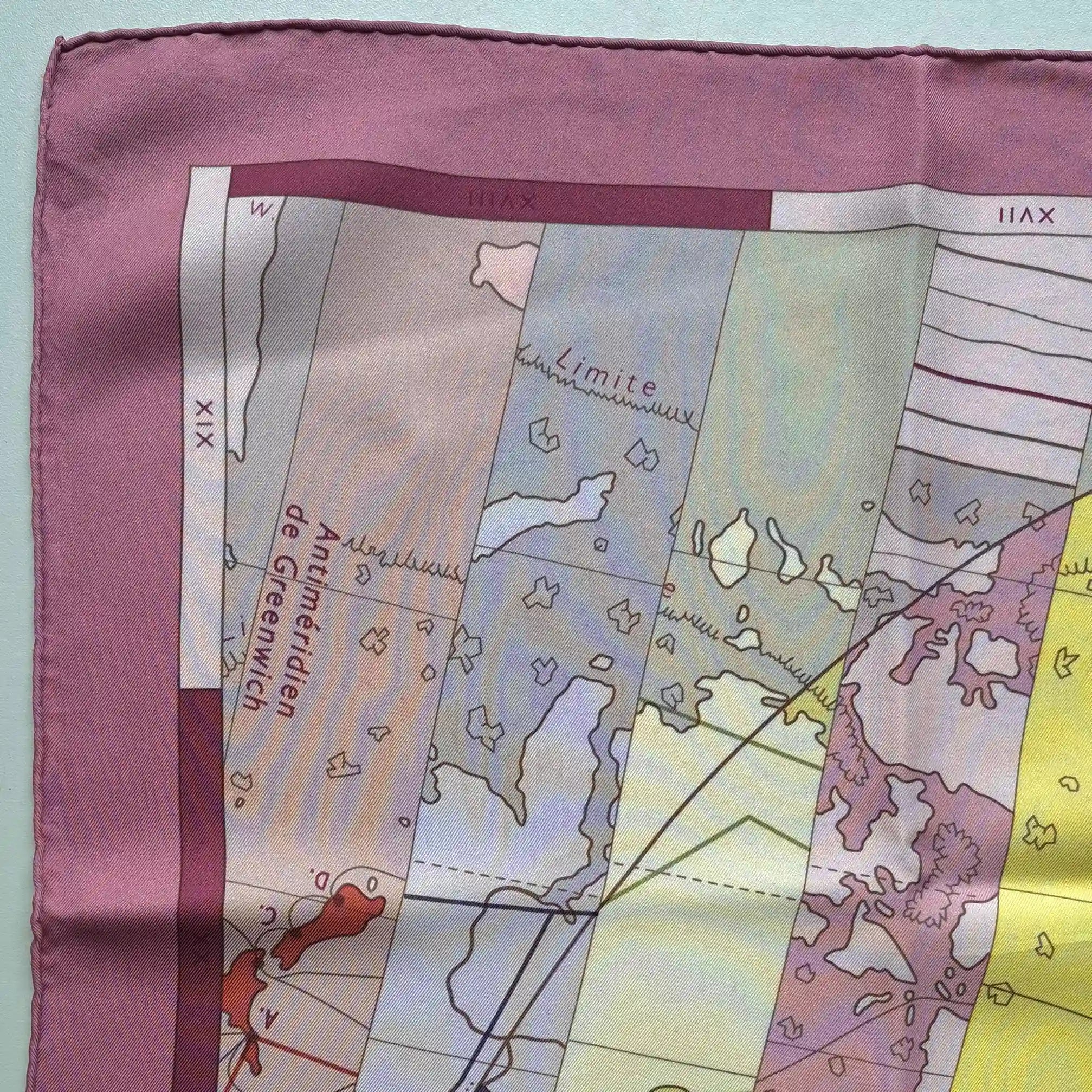 hermes le monde est vaste cyrille diatkine silk scarf pink world map stripes detail