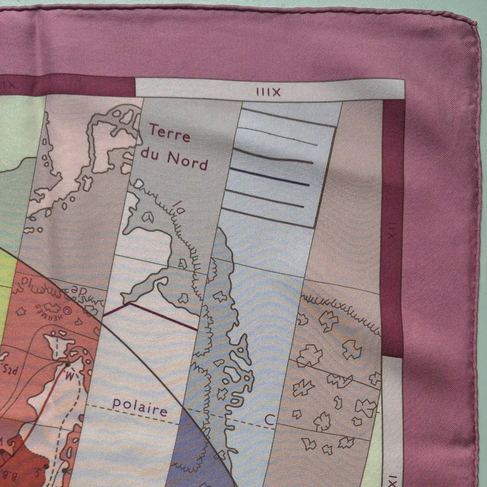 hermes le monde est vaste cyrille diatkine silk scarf pink world map stripes detail