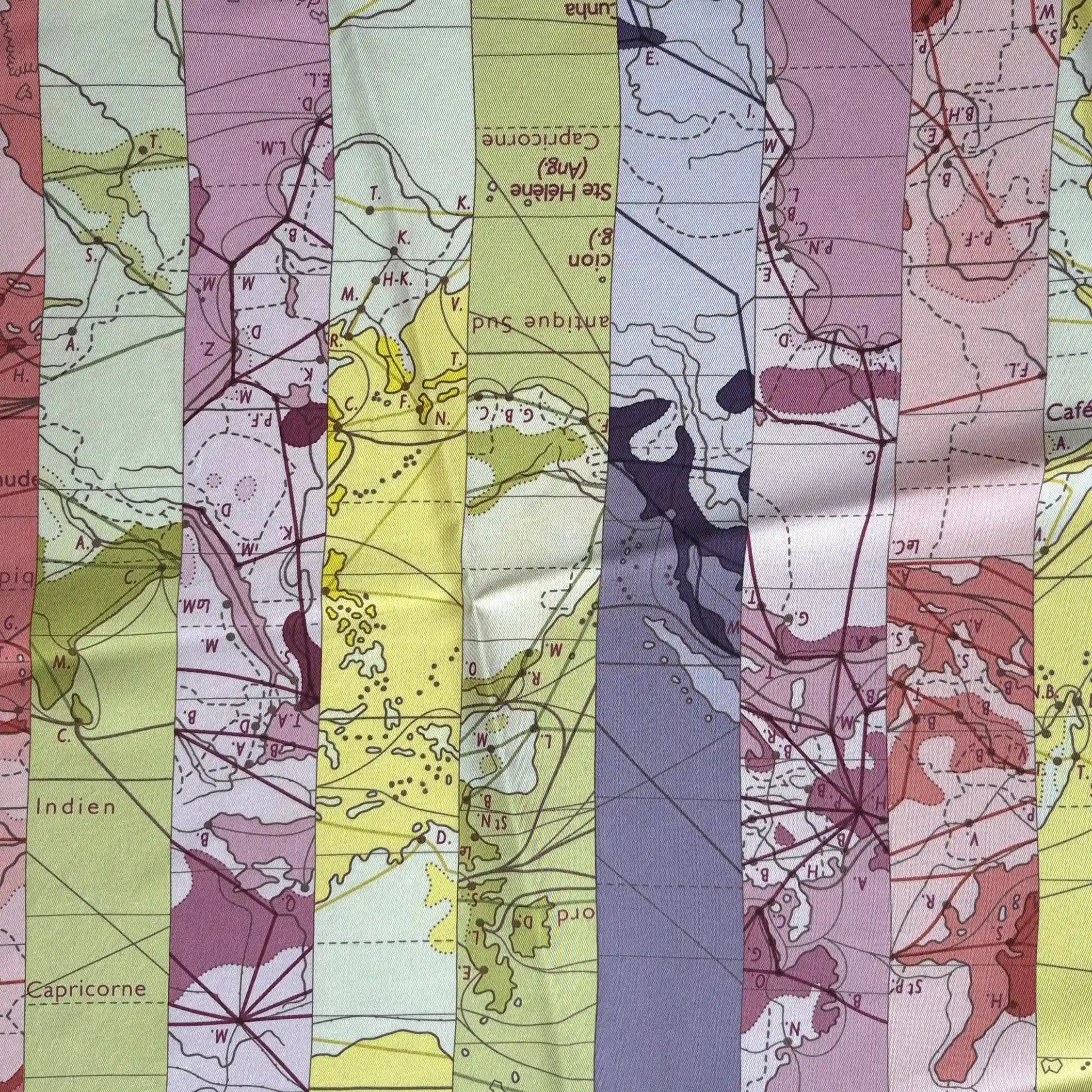 hermes le monde est vaste cyrille diatkine silk scarf pink world map stripes detail