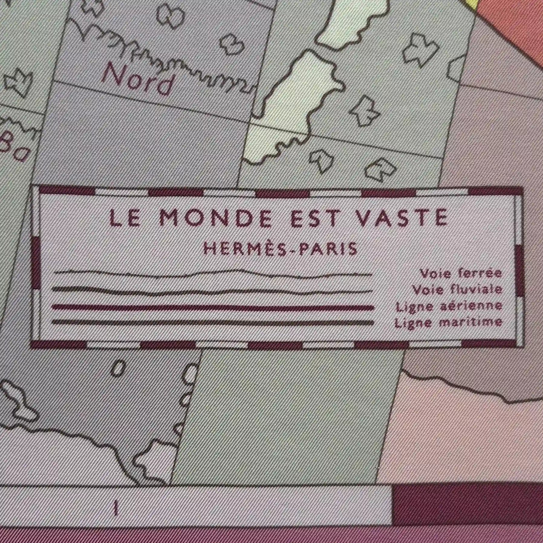 hermes le monde est vaste cyrille diatkine silk scarf pink world map stripes detail