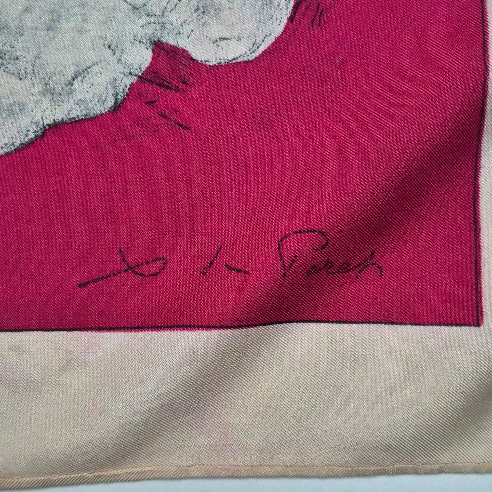 hermes les biches xavier de poret silk scarf fuchsia ivory deer naturalist 1957