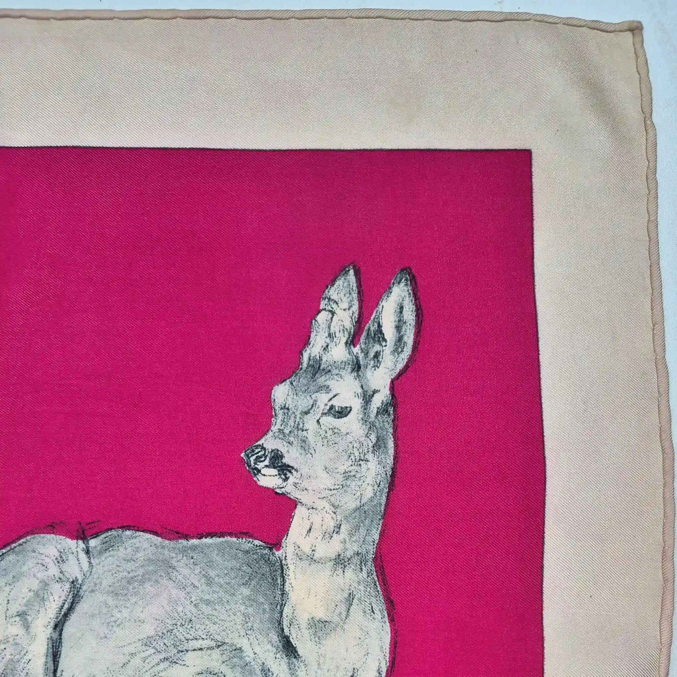 hermes les biches xavier de poret silk scarf fuchsia ivory deer naturalist 1957
