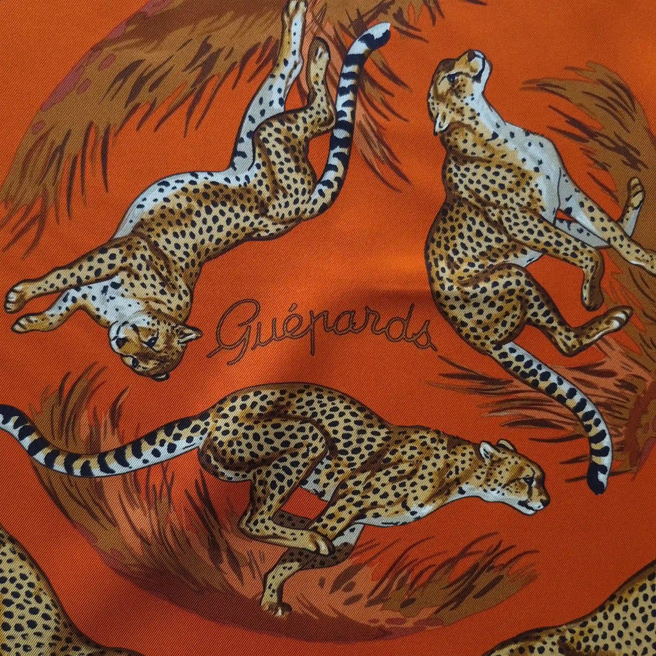 Hermès silk twill scarf Les Guépards detail 1