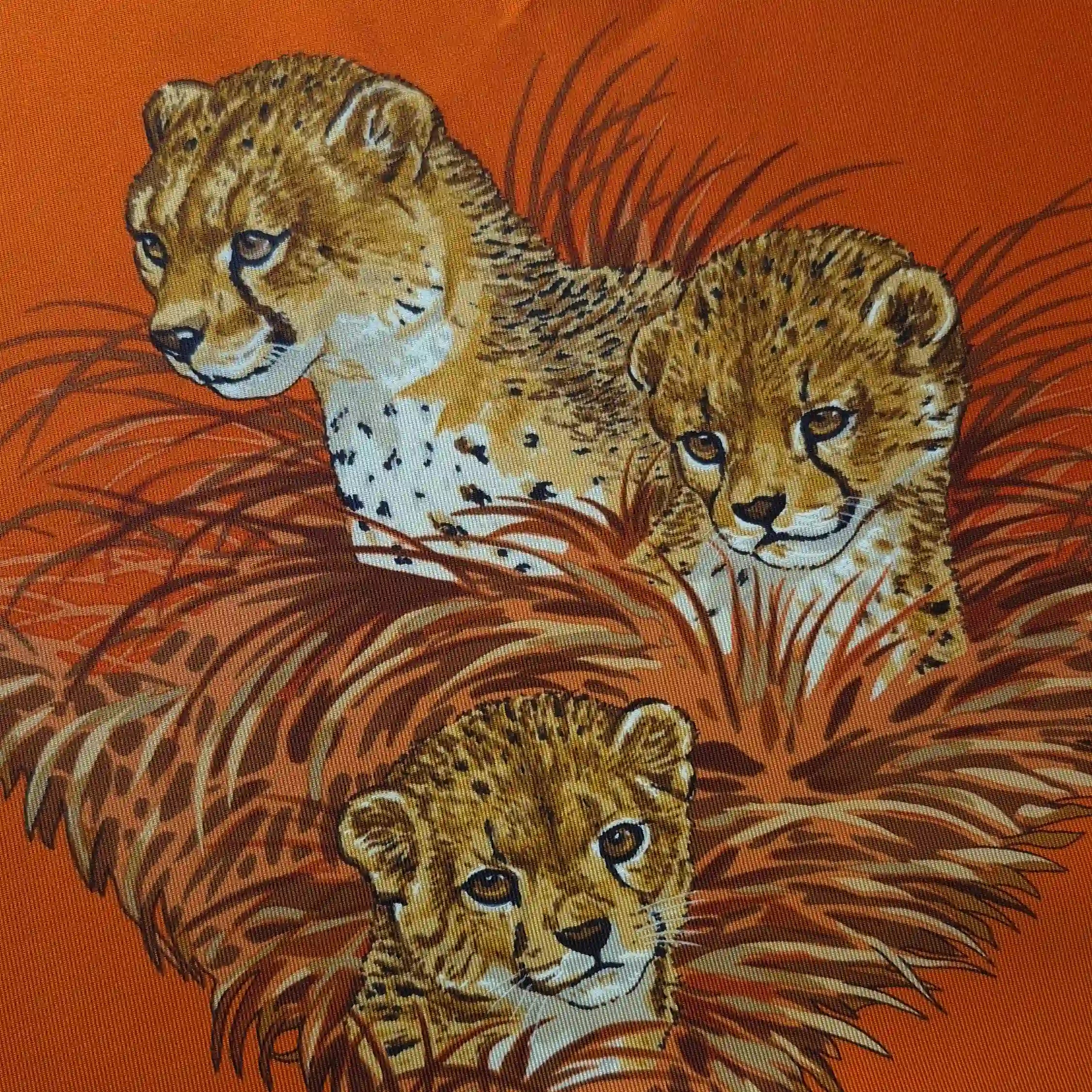 Hermès silk twill scarf Les Guépards detail 5