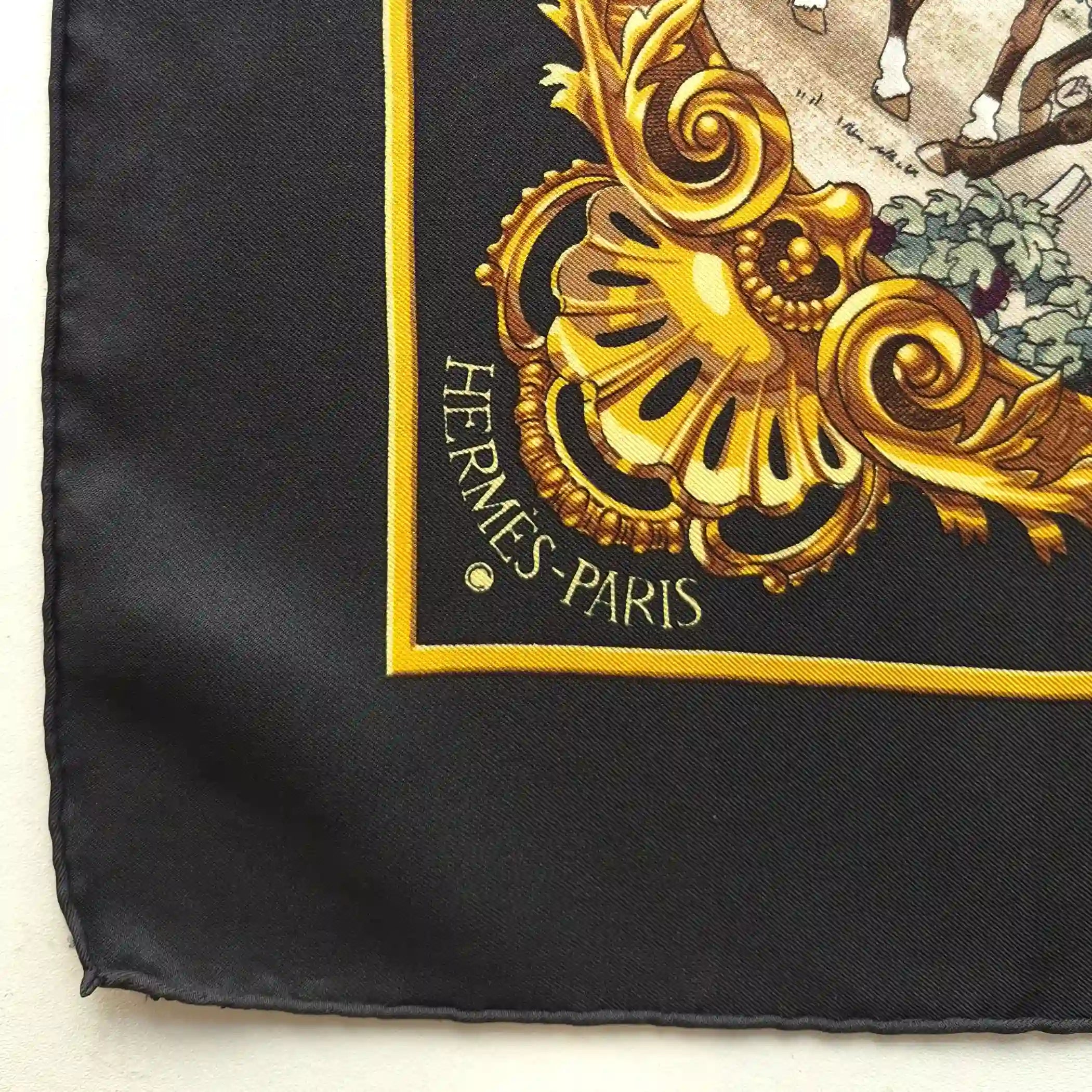Hermès scarf Les Trois Mousquetaires black silk 90cm Rybaltchenko details 3