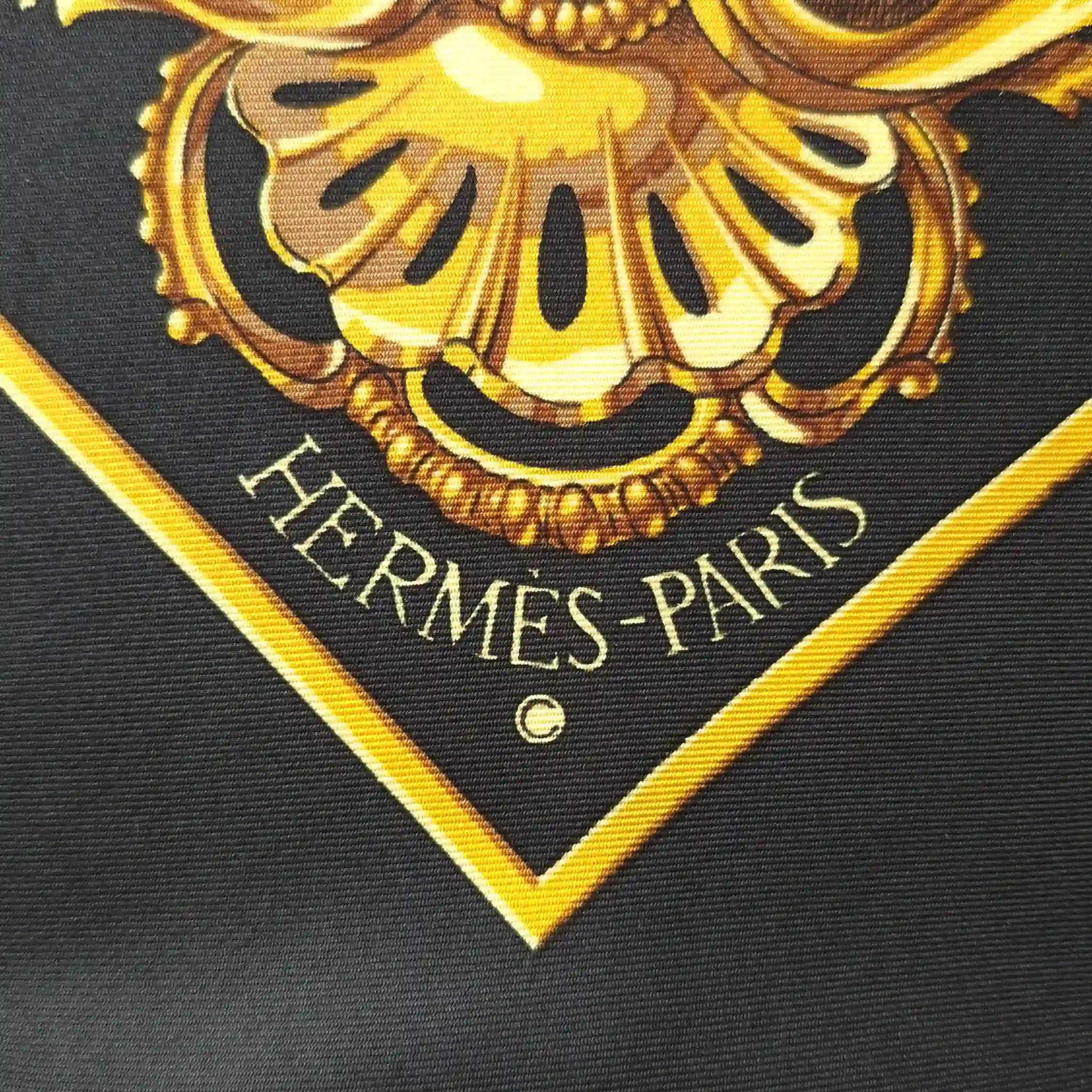 Hermès scarf Les Trois Mousquetaires black silk 90cm Rybaltchenko details 6