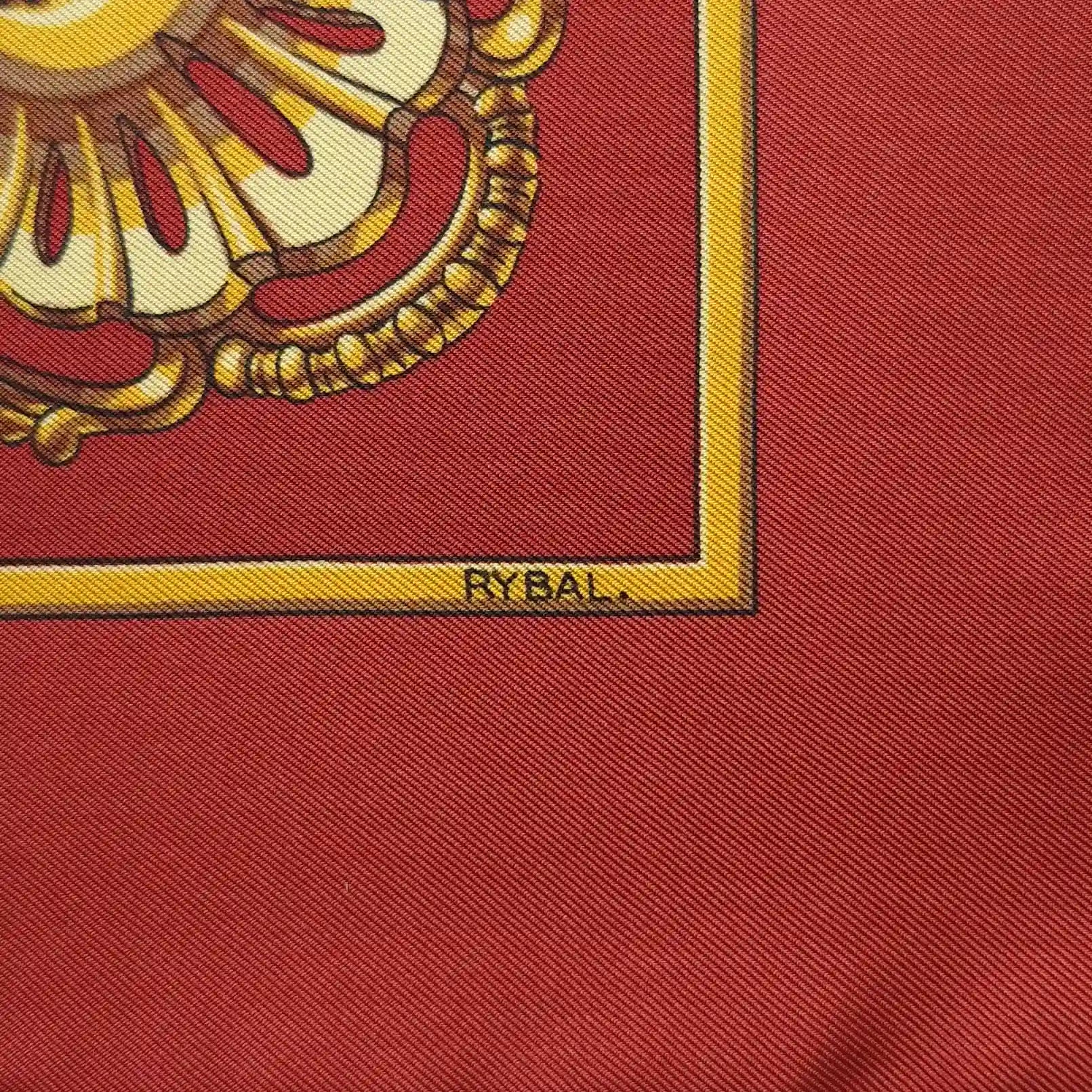 Hermès scarf Les Trois Mousquetaires red silk 90cm Rybaltchenko detail
