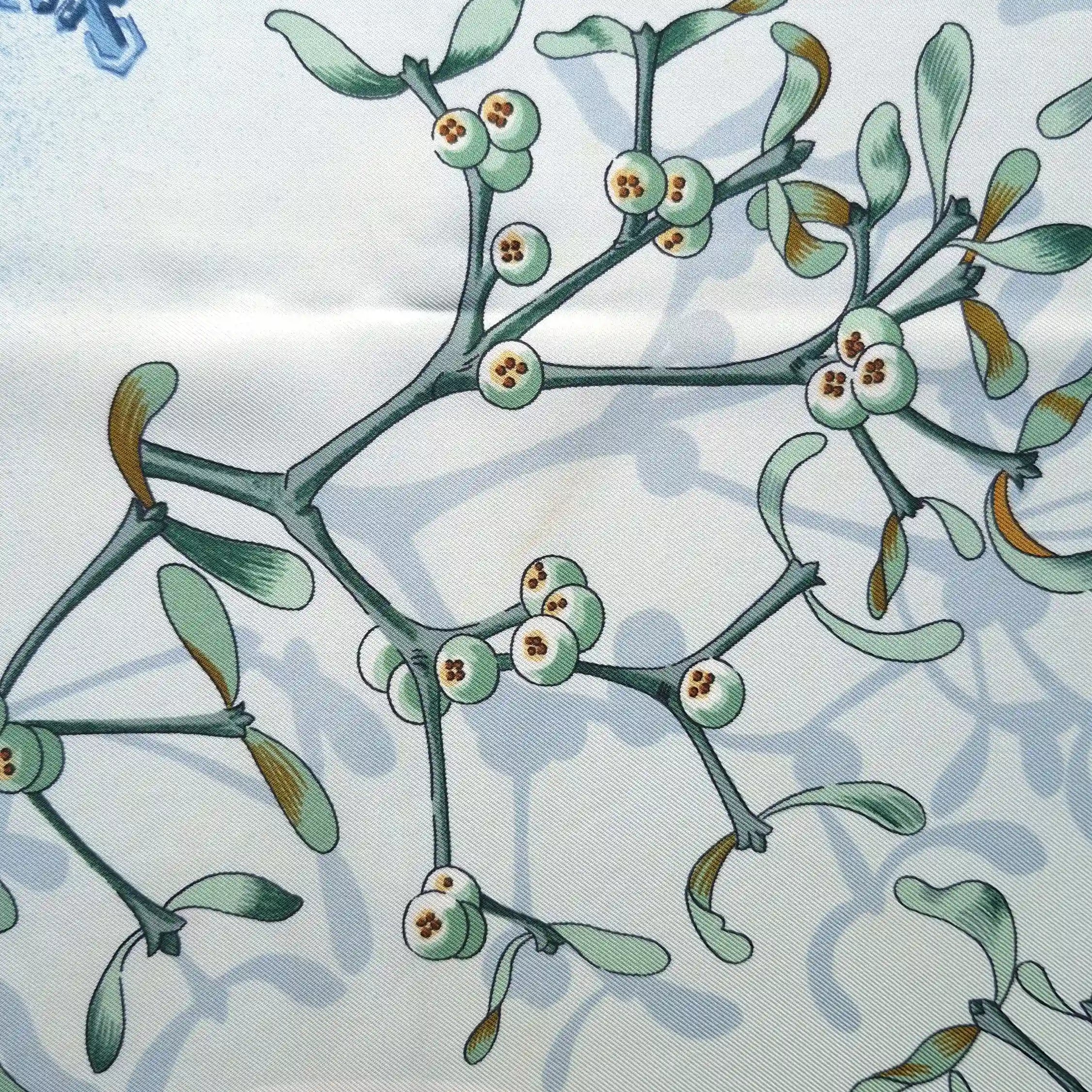 hermes neige d antan caty latham silk scarf blue winter holly skating blue