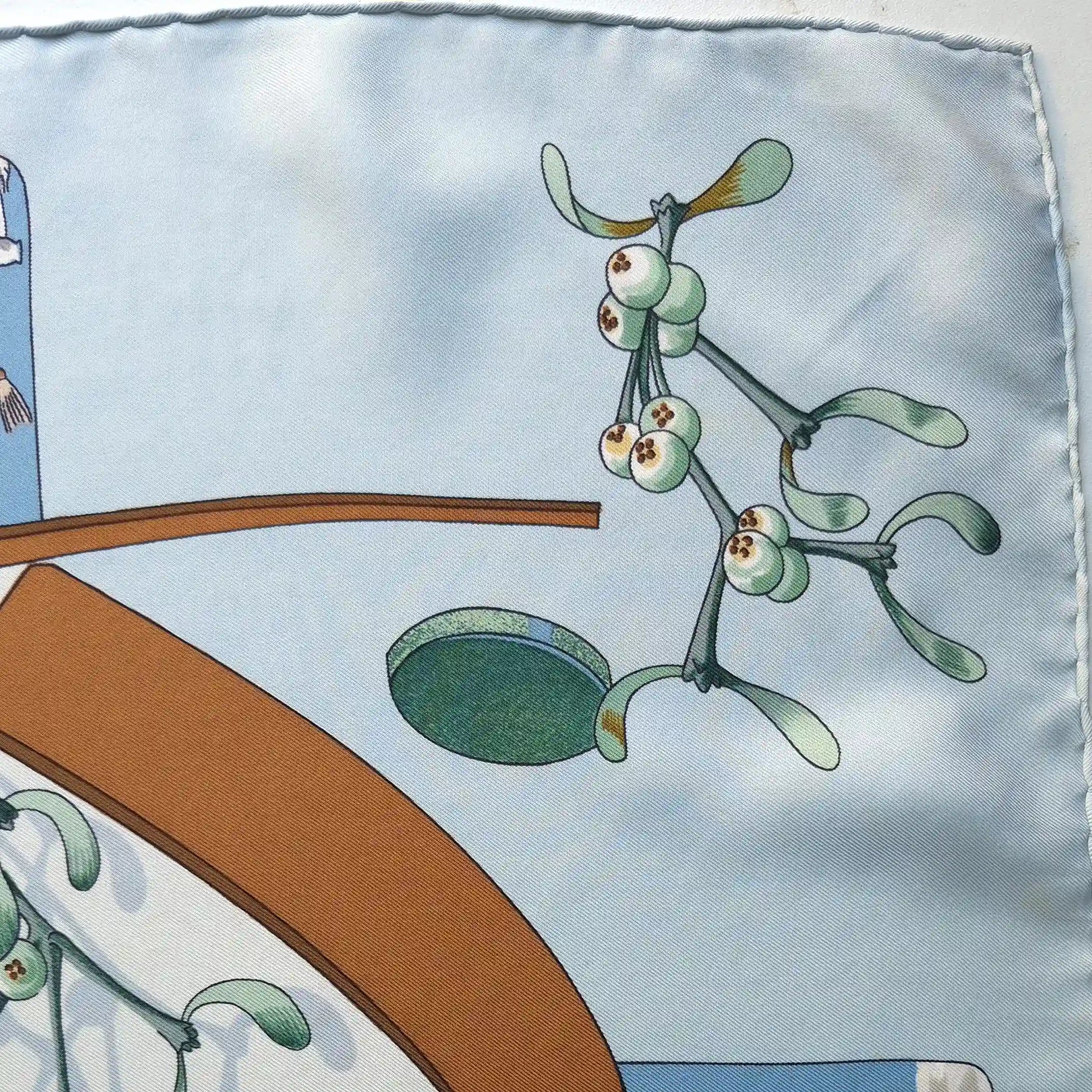 hermes neige d antan caty latham silk scarf blue winter holly skating blue