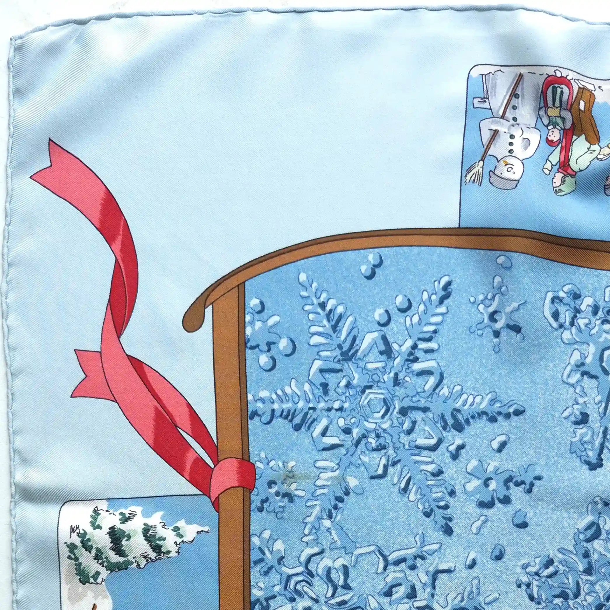 hermes neige d antan caty latham silk scarf blue winter holly skating blue