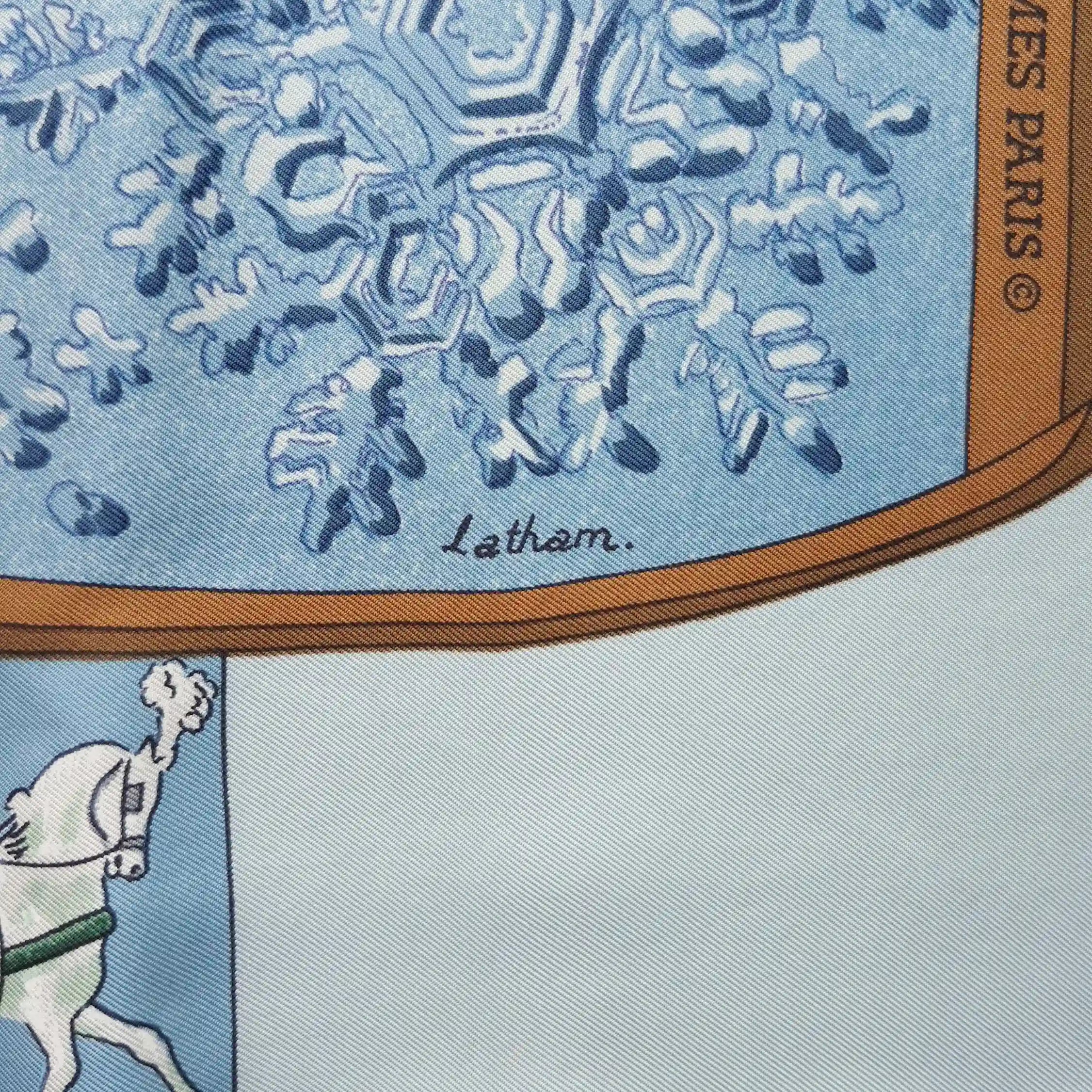hermes neige d antan caty latham silk scarf blue winter holly skating blue