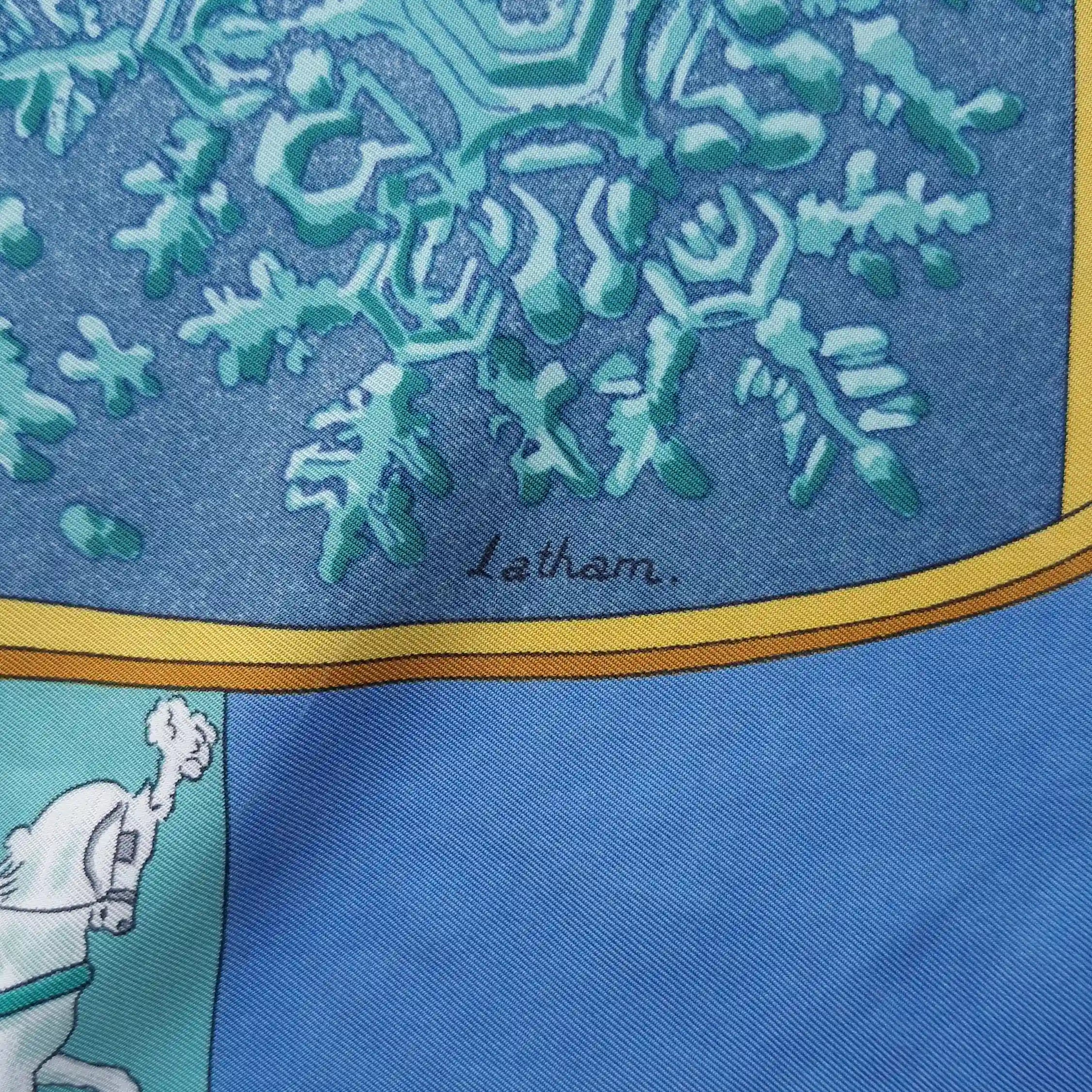 hermes neige d antan robert dallet silk scarf blue winter holly skating detail