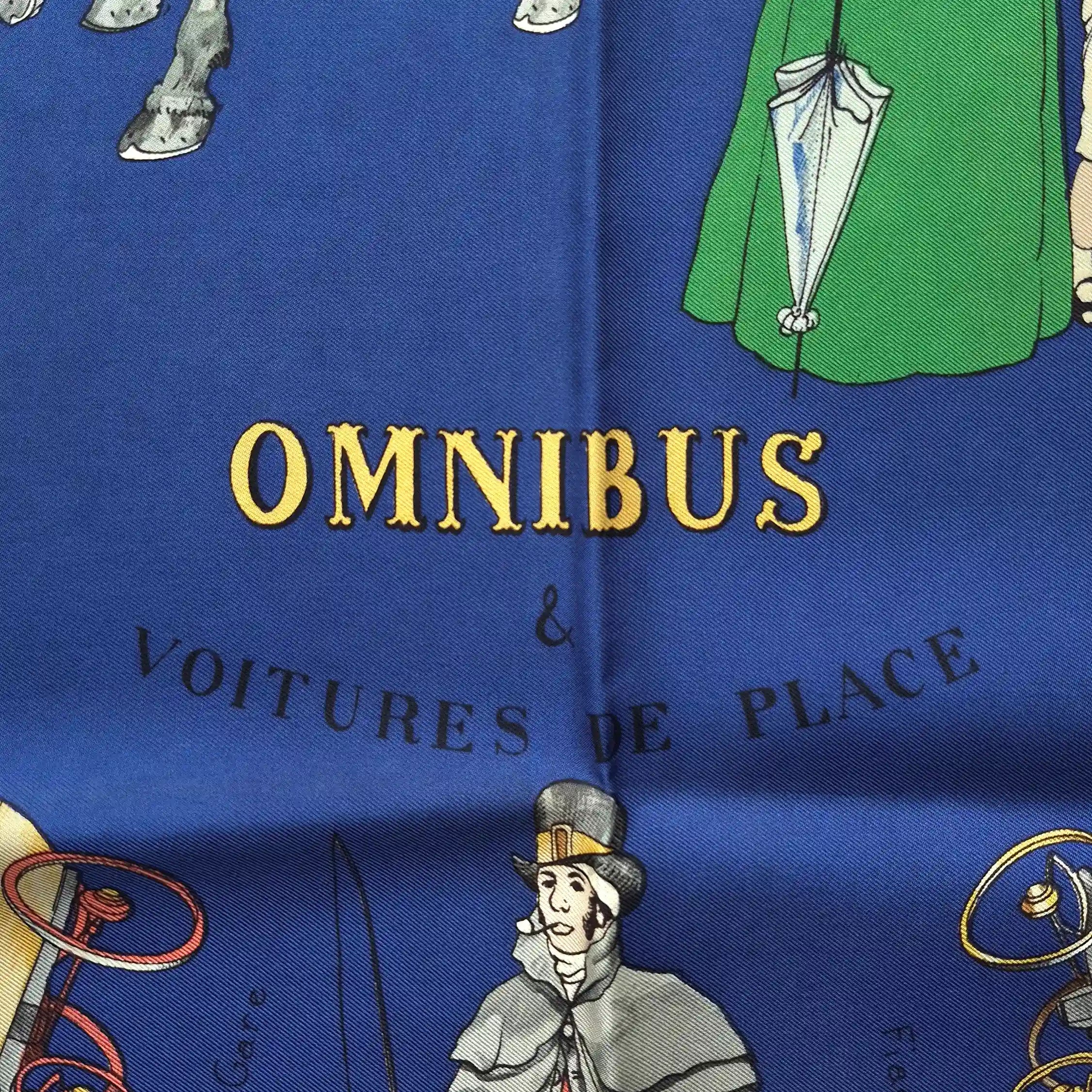 hermes omnibus et voitures de place philippe ledoux 1967 silk scarf green blue carriages paris detail