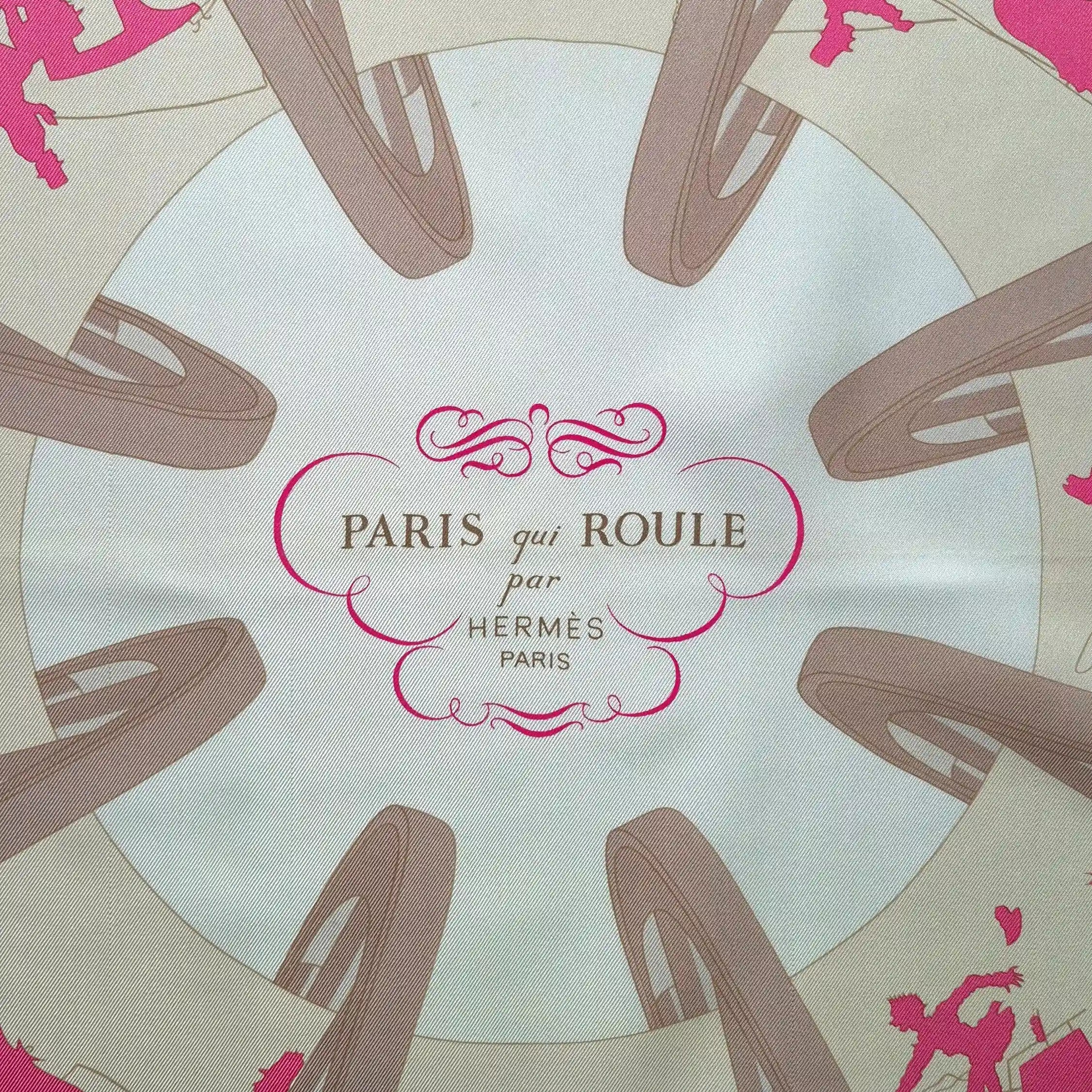 hermes paris qui roule hugo grygkar silk scarf white pink carriages paris detail