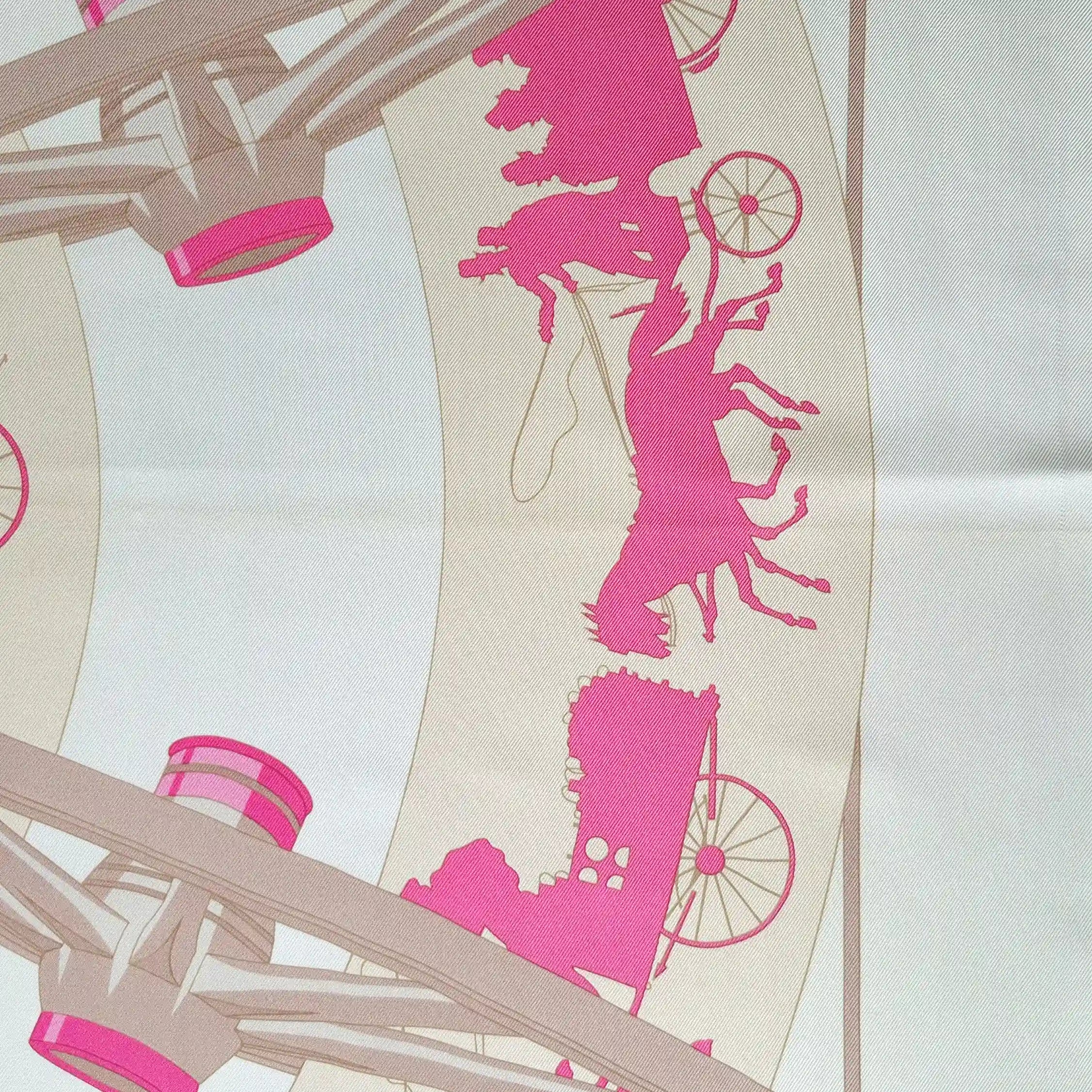 hermes paris qui roule hugo grygkar silk scarf white pink carriages paris detail