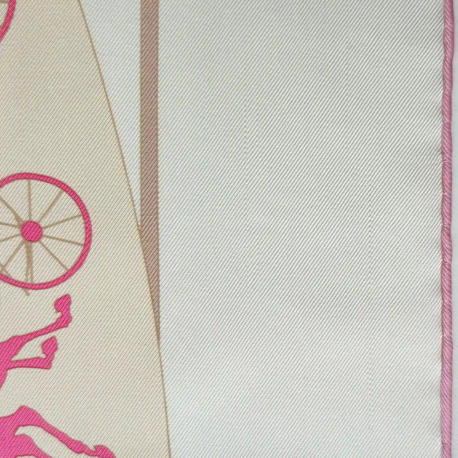 hermes paris qui roule hugo grygkar silk scarf white pink carriages paris detail
