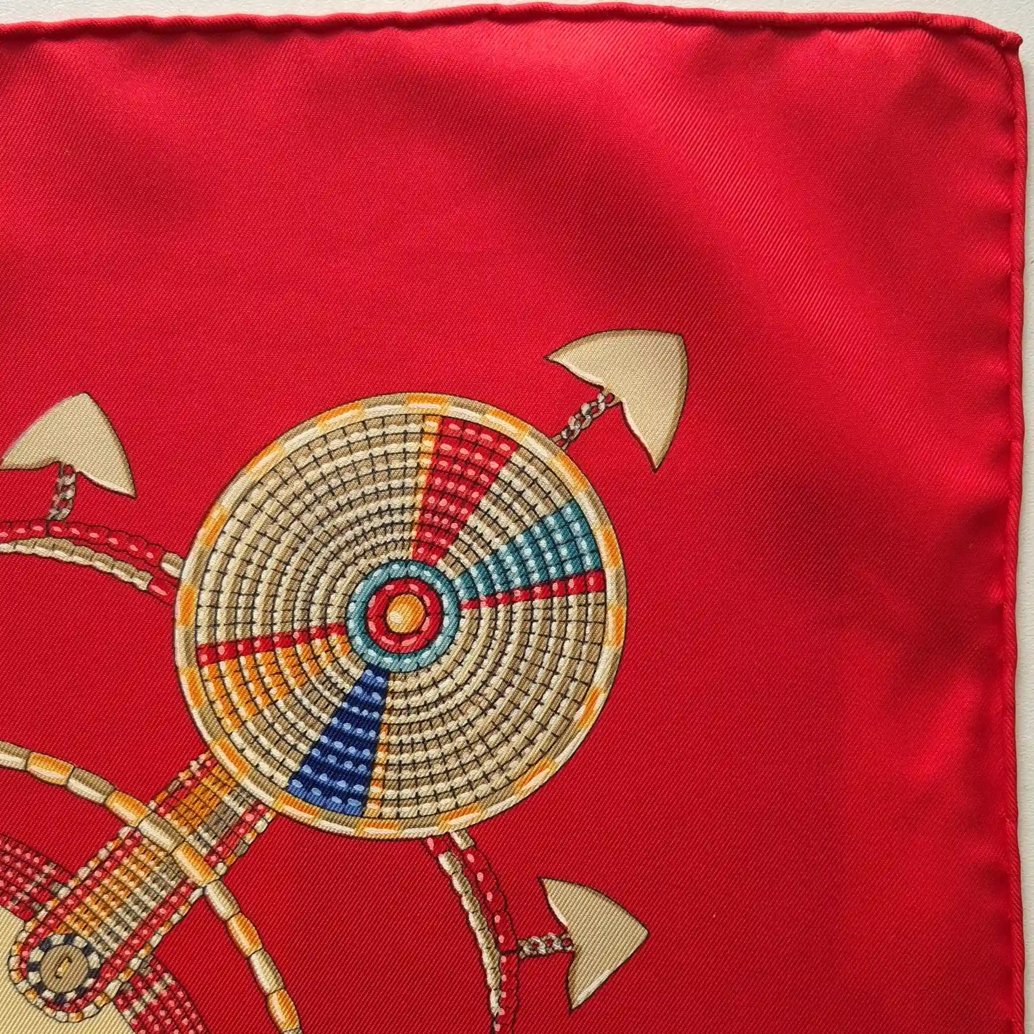 Hermès scarf Perles du Kenya Dimitri Rybaltchenko red ivory silk 90cm details 8