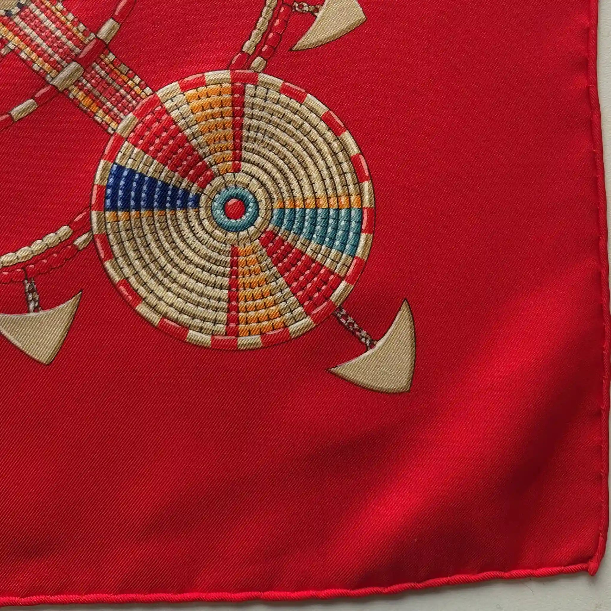 Hermès scarf Perles du Kenya Dimitri Rybaltchenko red ivory silk 90cm details 7