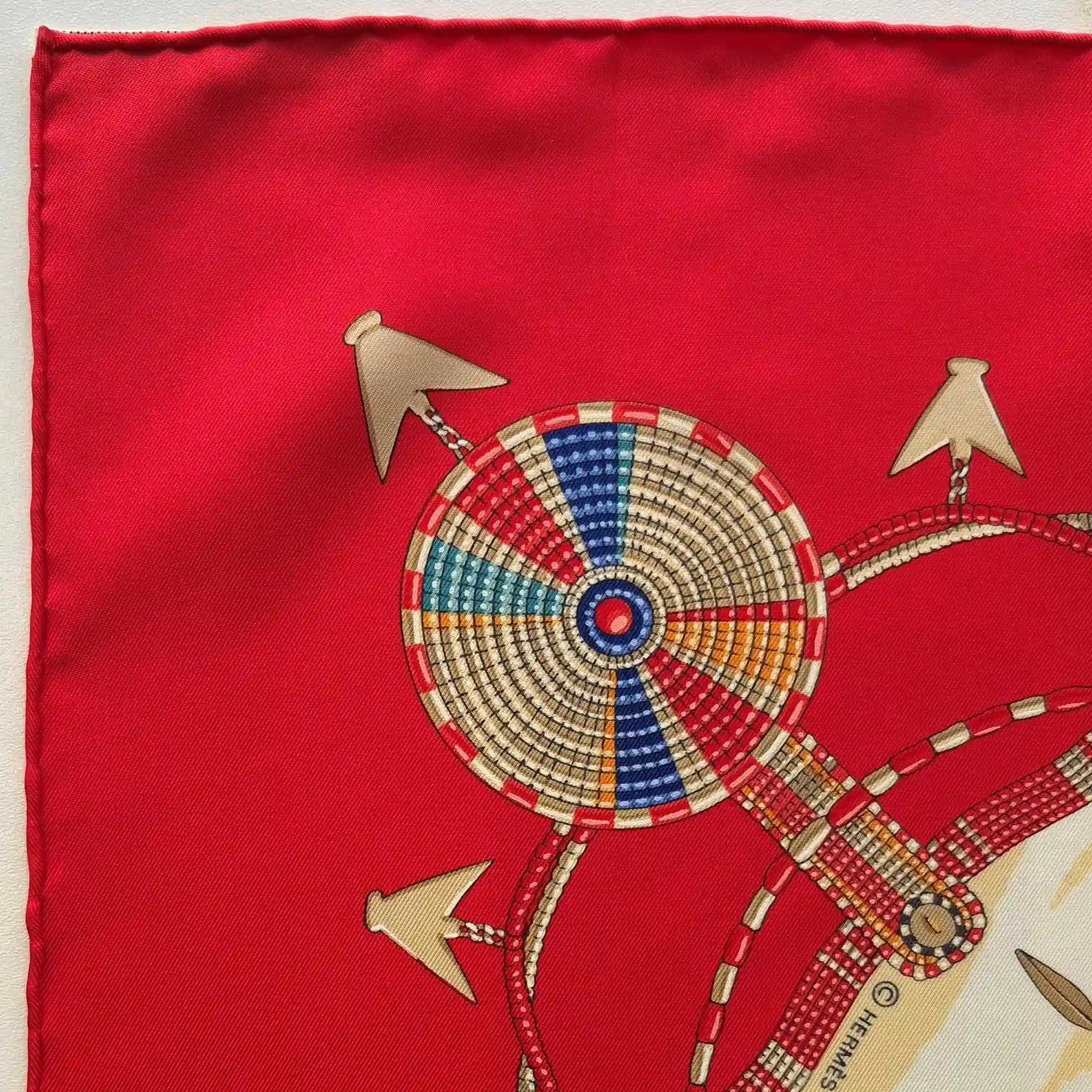 Hermès scarf Perles du Kenya Dimitri Rybaltchenko red ivory silk 90cm details 6