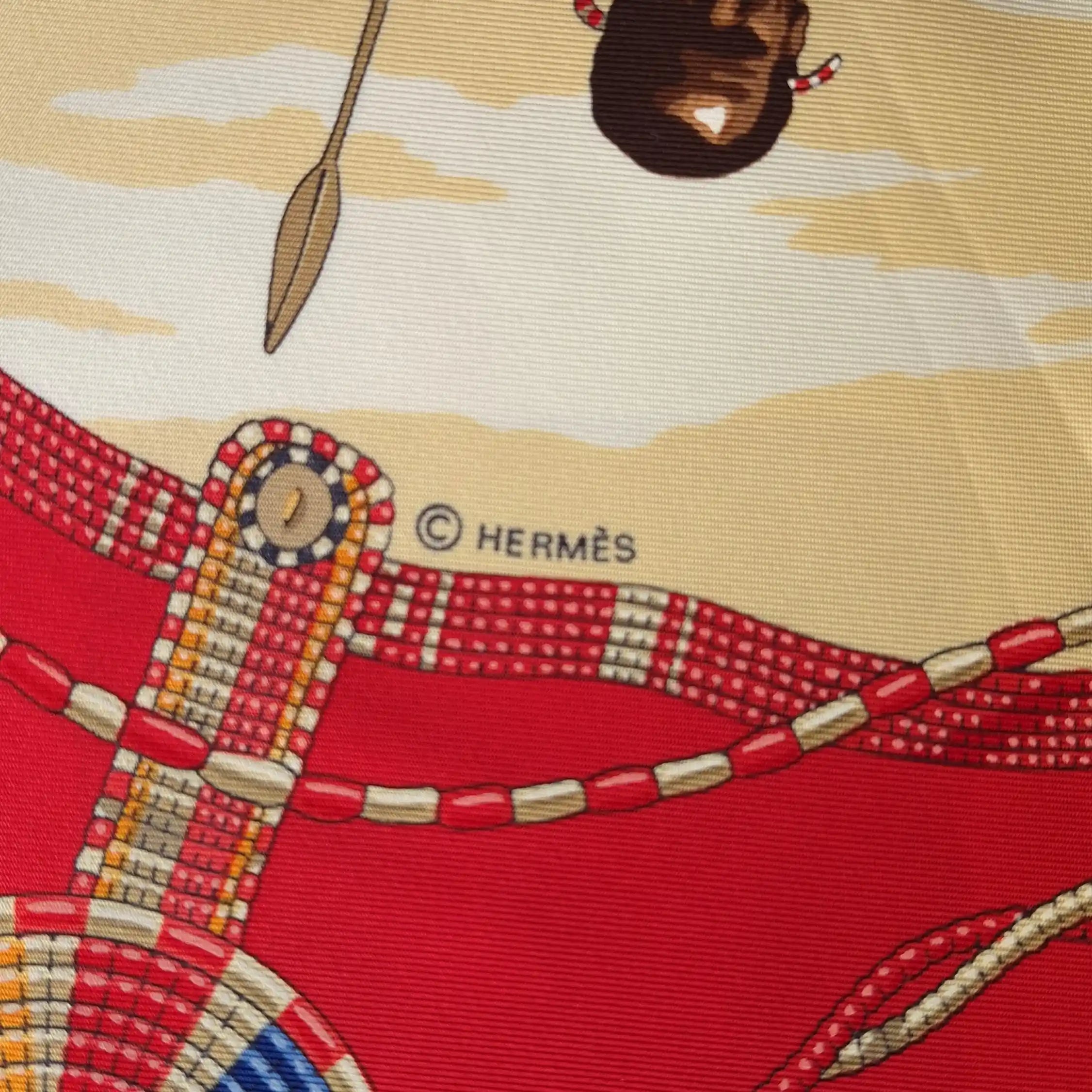 Hermès scarf Perles du Kenya Dimitri Rybaltchenko red ivory silk 90cm details 10